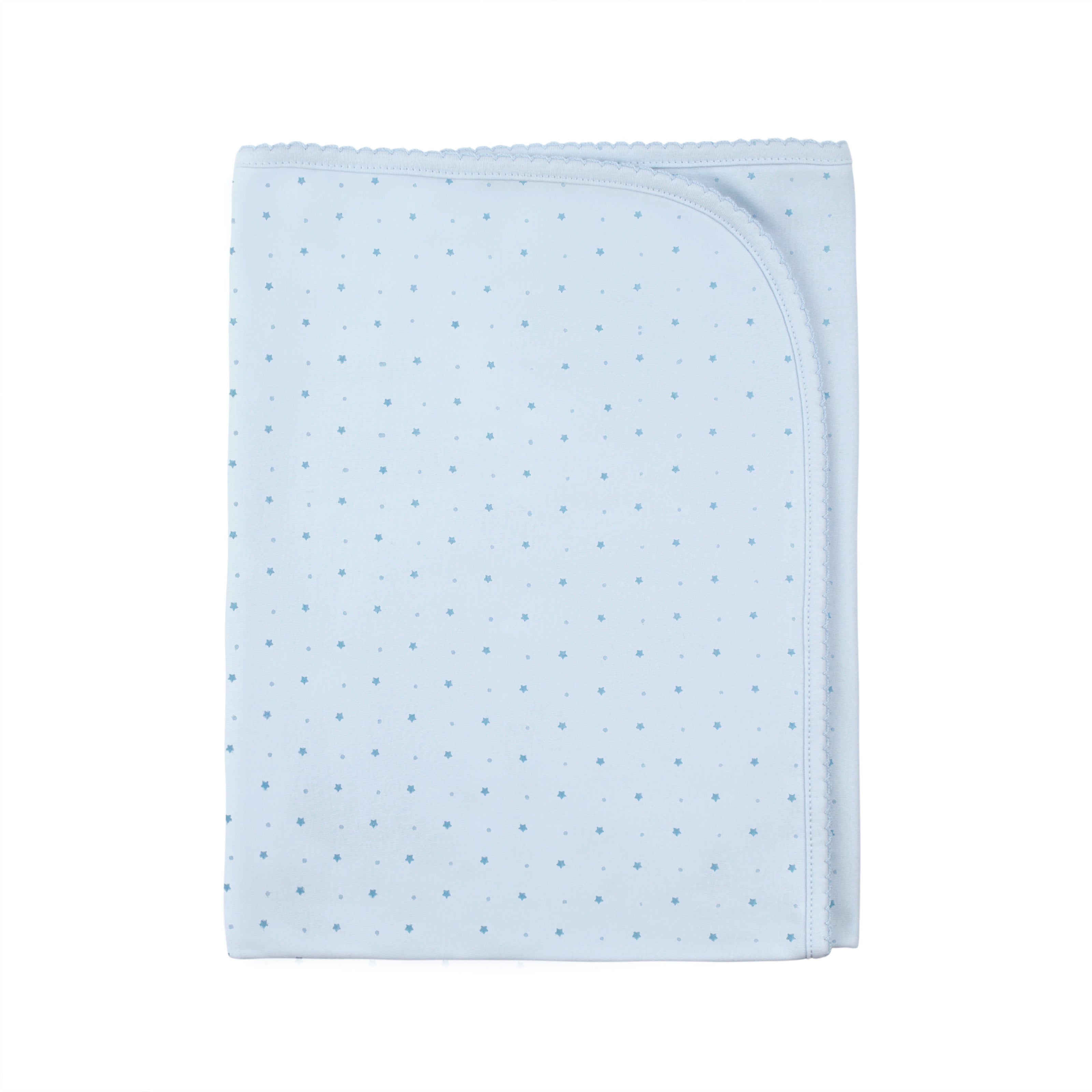 Peruvian Pima cotton baby boy blanket with soft dotted print — breathable, cozy, and perfect for delicate newborn skin.
