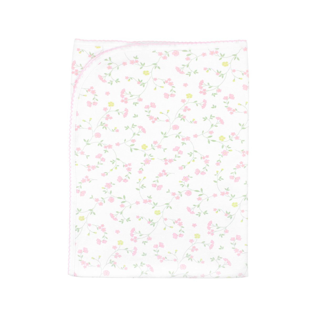  Elegant Peruvian Pima cotton baby girl blanket with magnolia flowers print — hypoallergenic and ideal for babies with sensitive skin.
