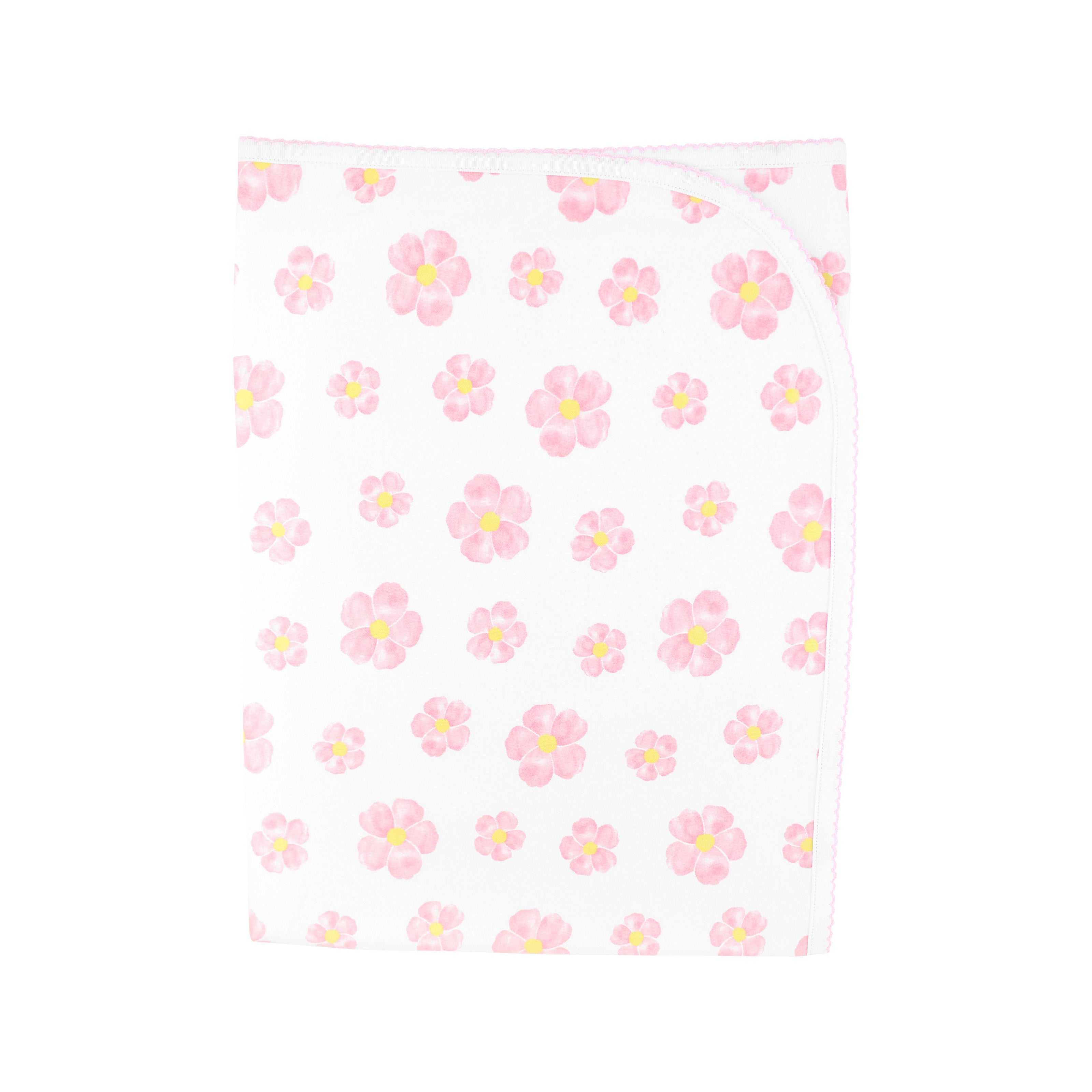 Luxurious and gentle baby girl blanket in Peruvian Pima cotton, printed with sweet pastel flowers — breathable and hypoallergenic for sensitive baby skin.
