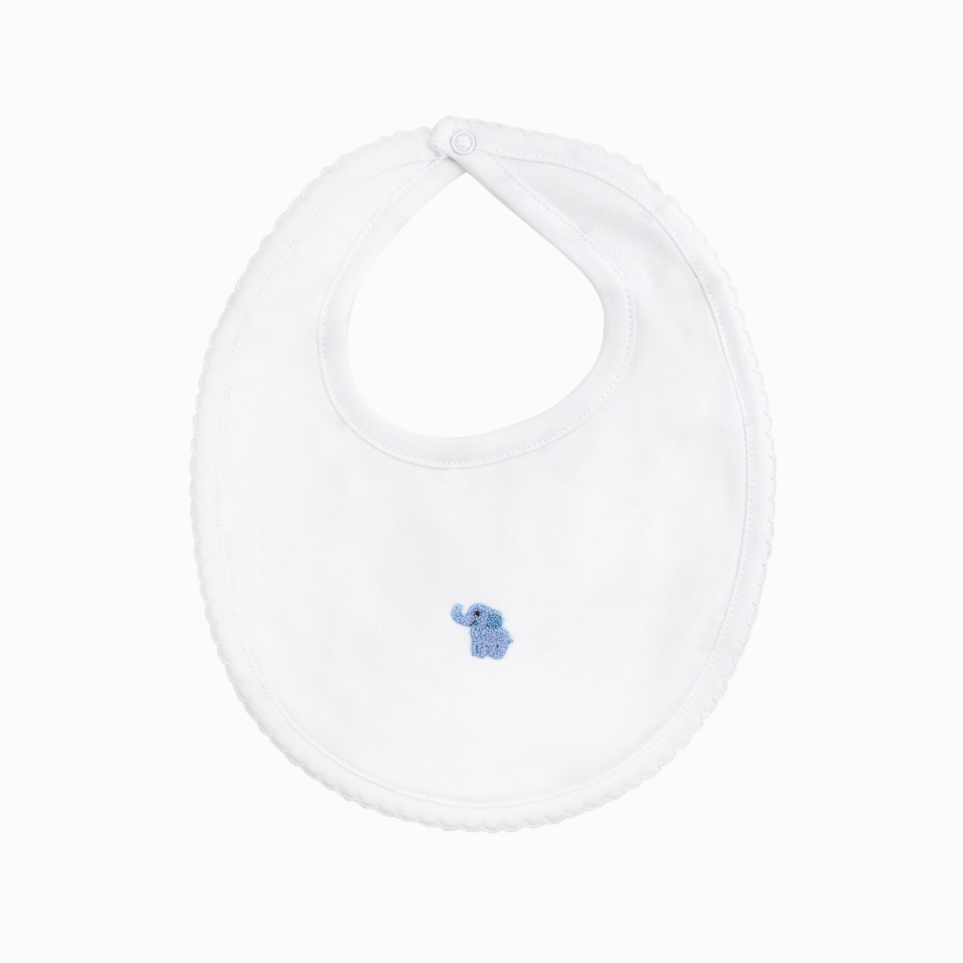  Playful baby boy bib hand-embroidered with safari animals on premium Peruvian Pima cotton — artisan-crafted softness perfect for delicate skin.
