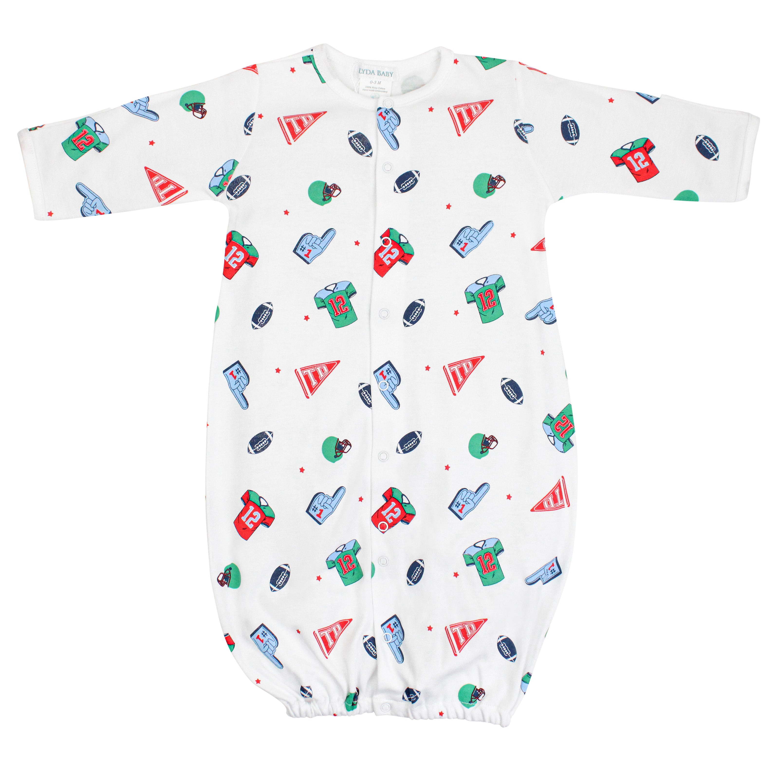  Energetic baby boy converter featuring football day print on ultra-soft Peruvian Pima cotton — gentle and breathable for sensitive skin.
