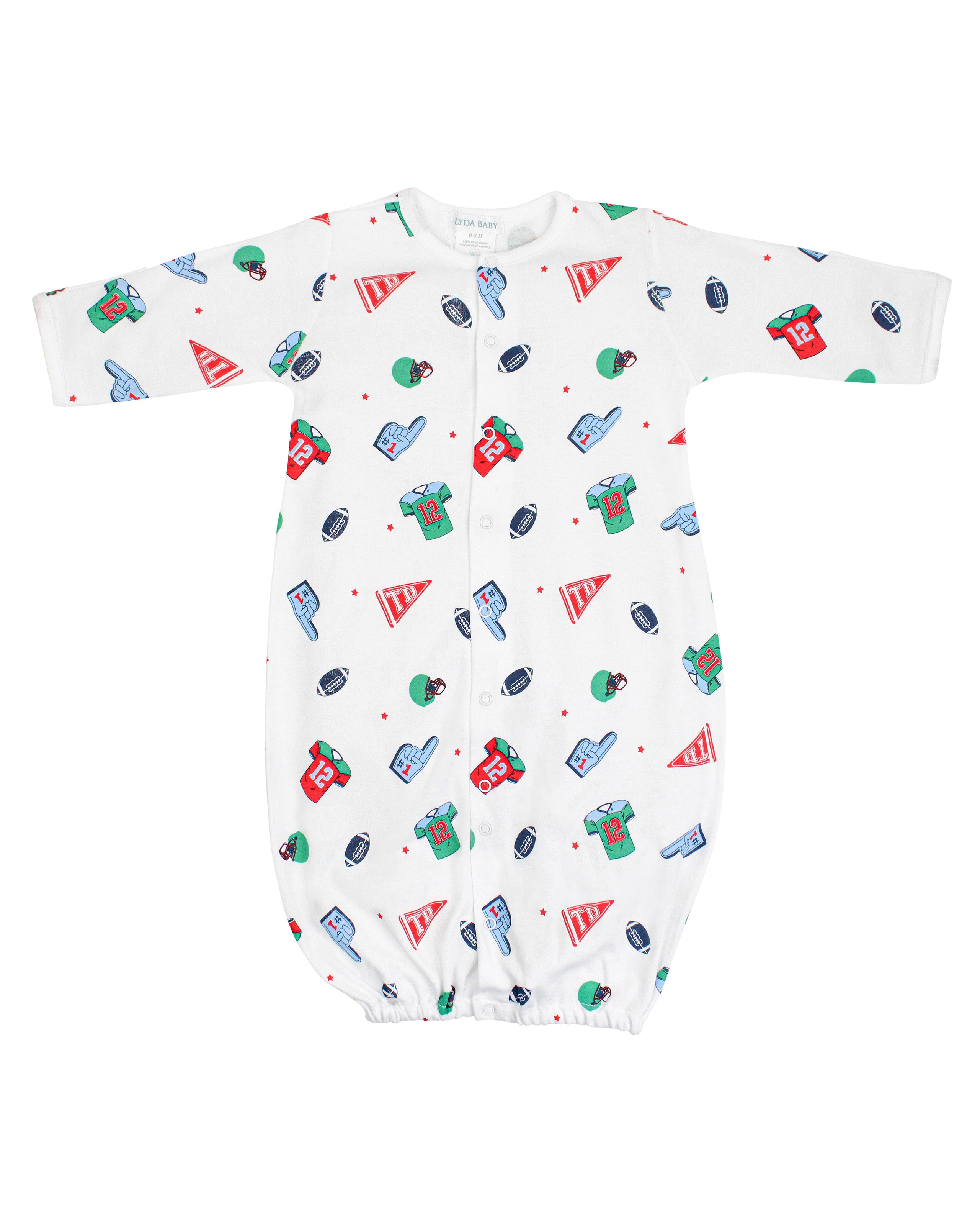  Energetic baby boy converter featuring football day print on ultra-soft Peruvian Pima cotton — gentle and breathable for sensitive skin.