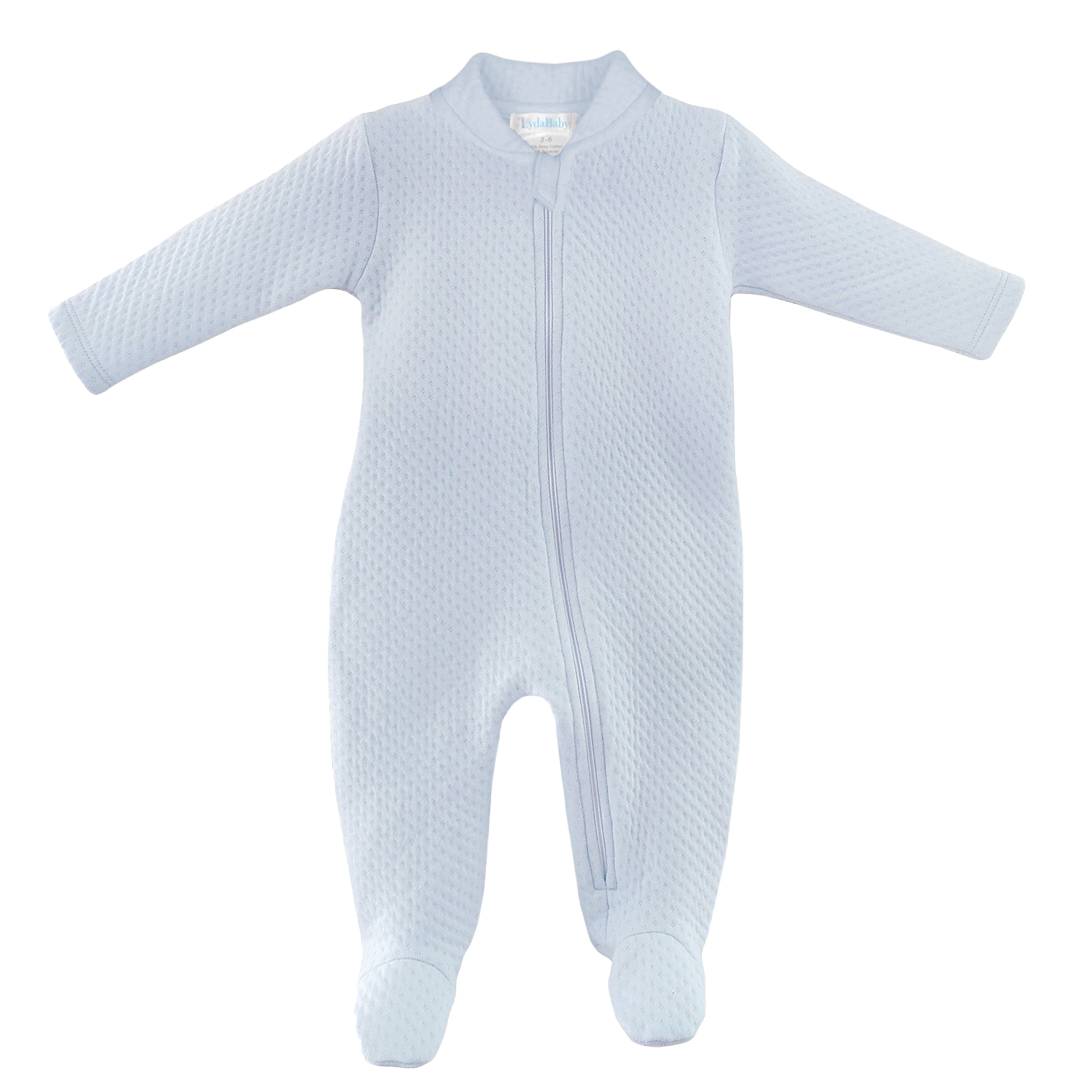 Luxury baby boy blue flannel zipper footie in 75% cotton 25% naylon, warm and cozy one-piece for autumn winter
