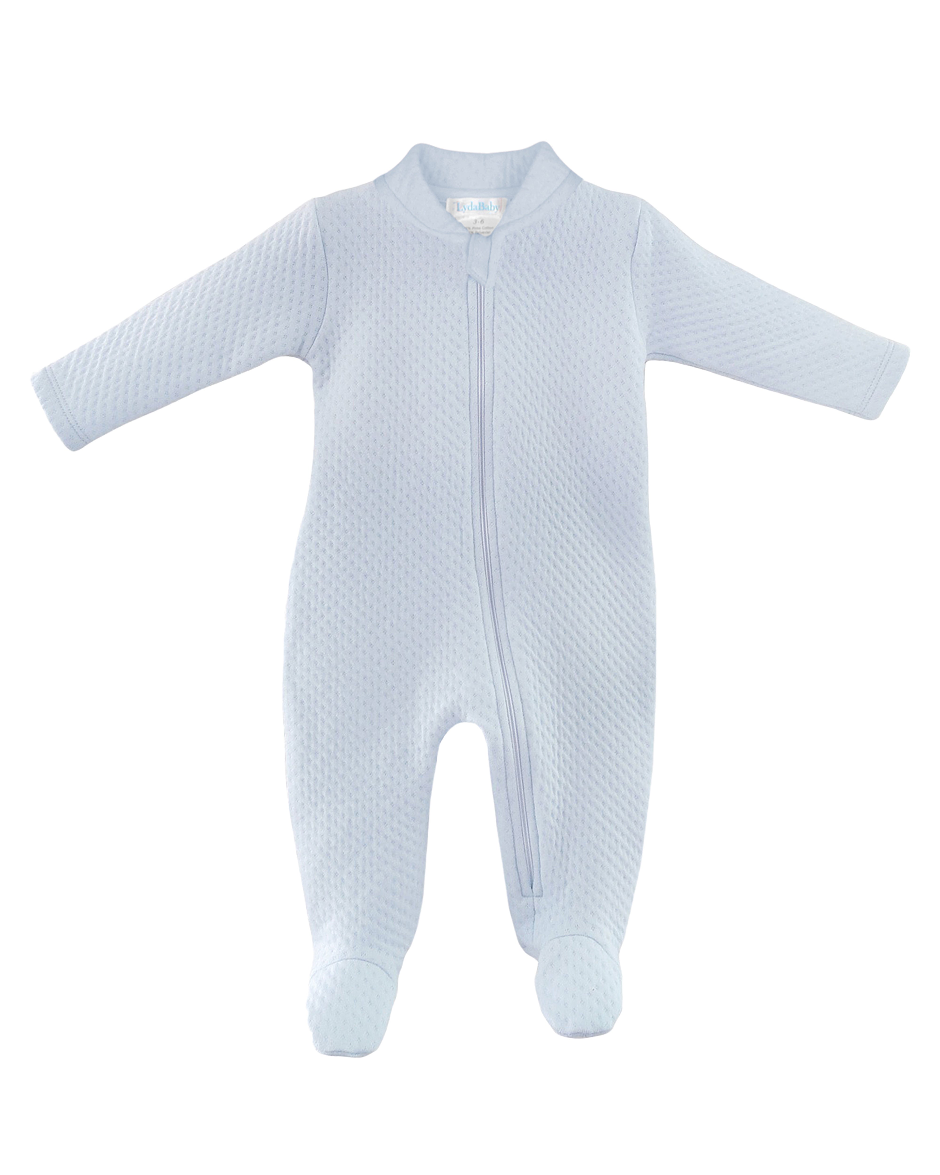 Luxury baby boy blue flannel zipper footie in 75% cotton 25% naylon, warm and cozy one-piece for autumn winter