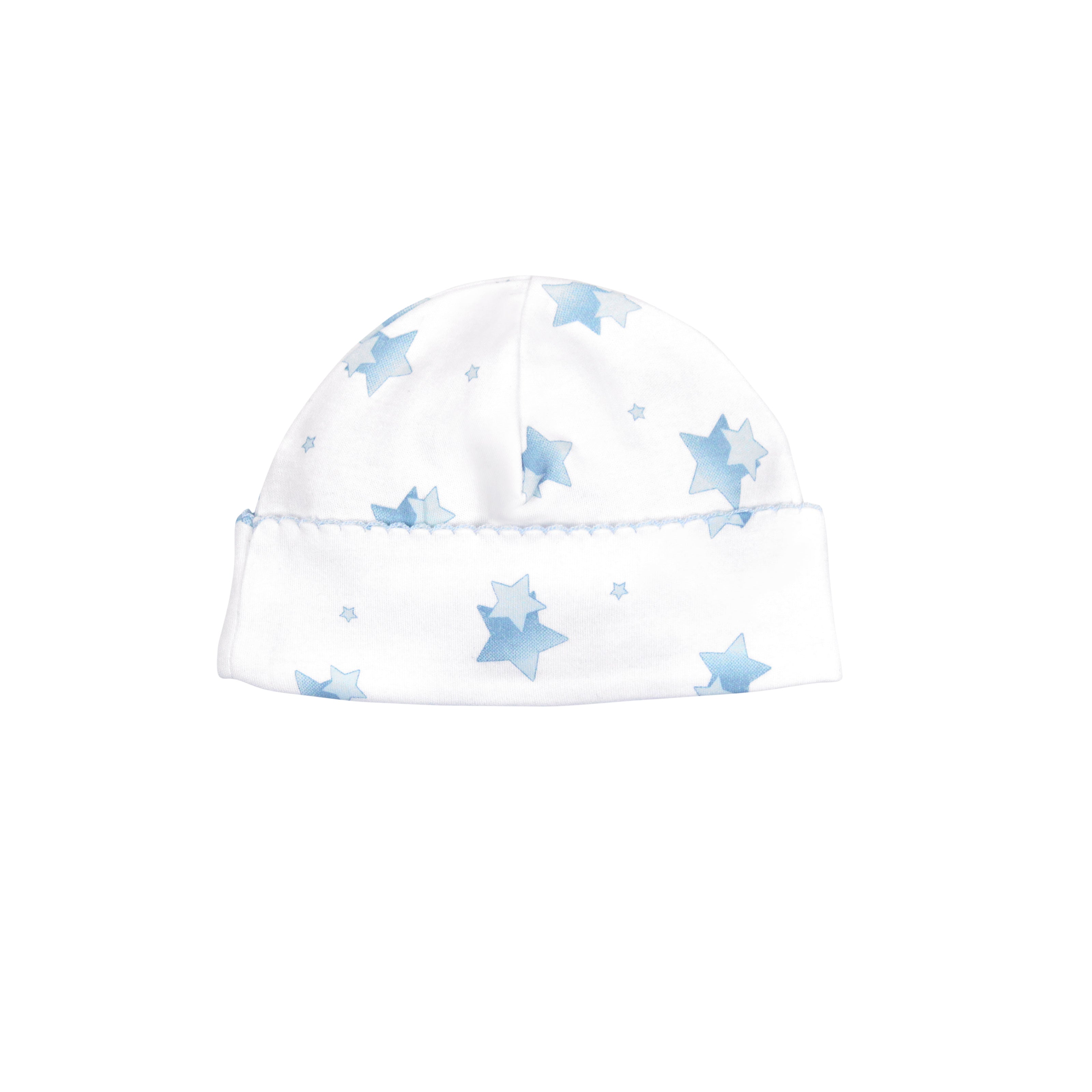  Stylish baby boy hat with a starry double-star pattern, printed on premium Peruvian Pima cotton — ultra-comfy and gentle on baby skin.