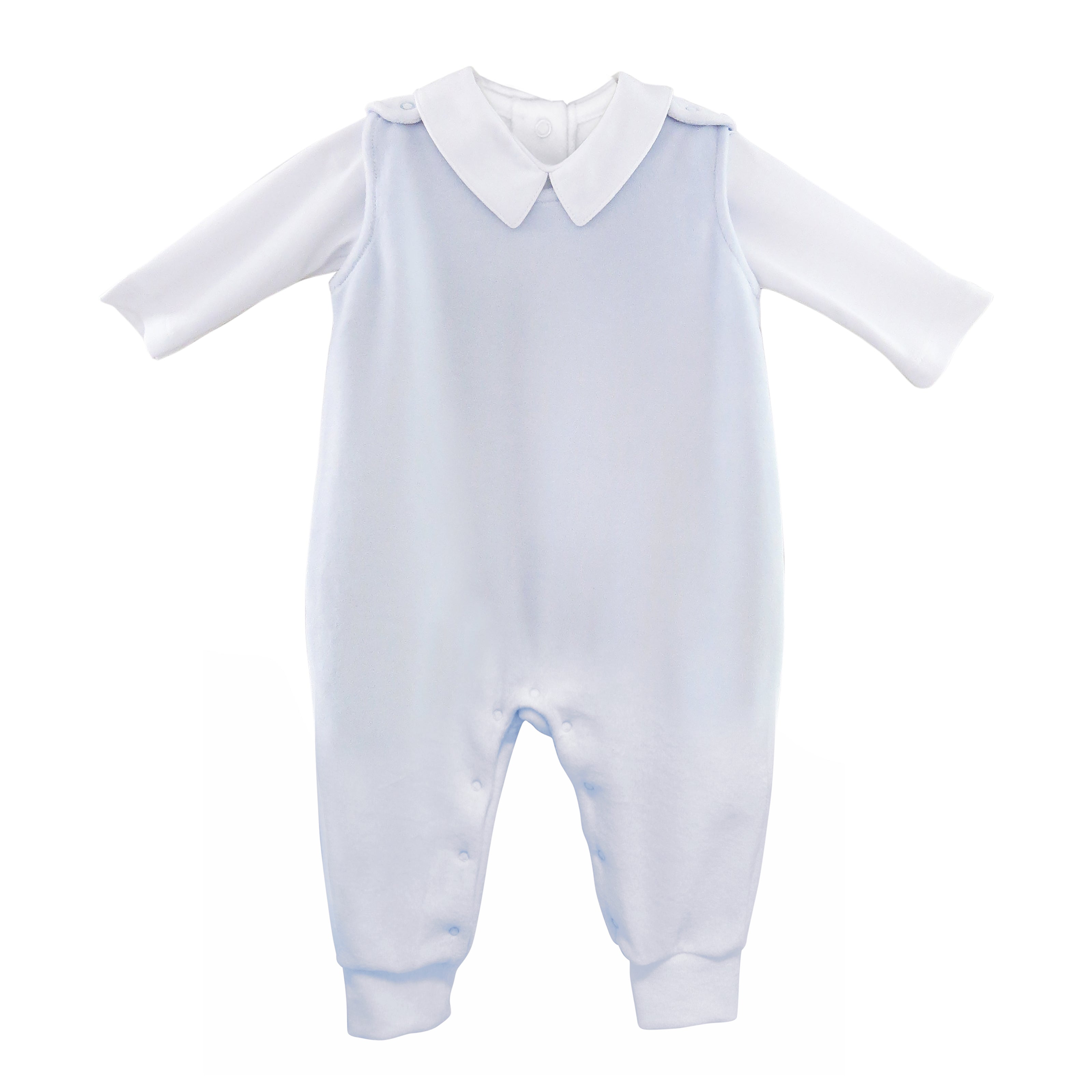 Luxury baby boy two-piece set in gray velour with long-sleeve polo and jumper, 85% cotton 15% polyester newborn outfit.
