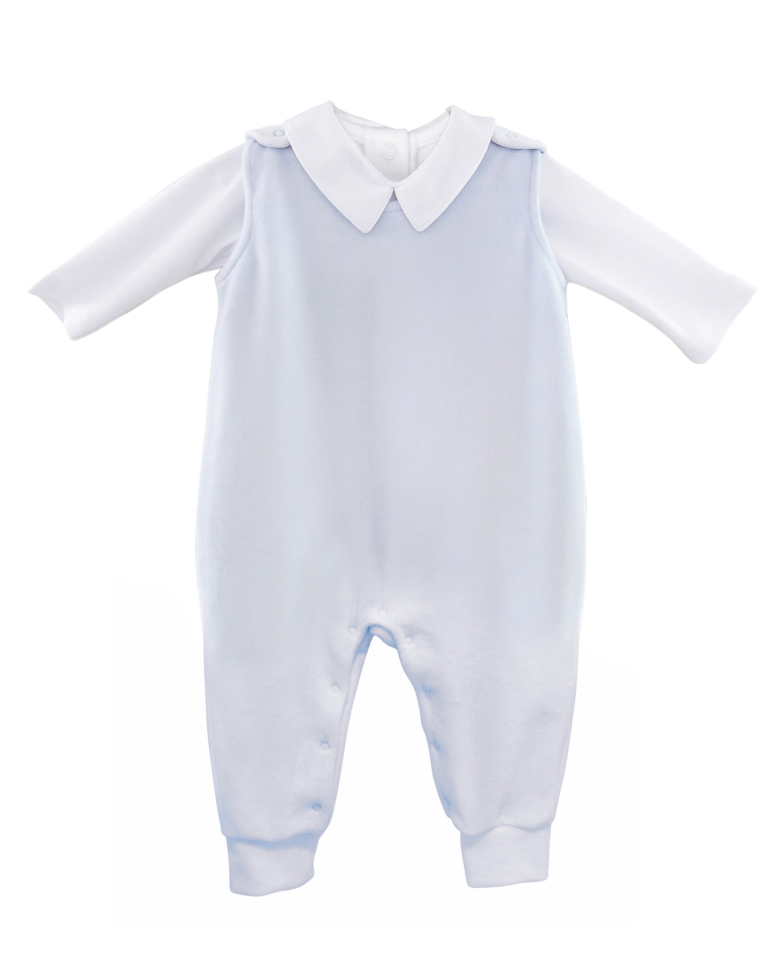 Luxury baby boy two-piece set in gray velour with long-sleeve polo and jumper, 85% cotton 15% polyester newborn outfit.