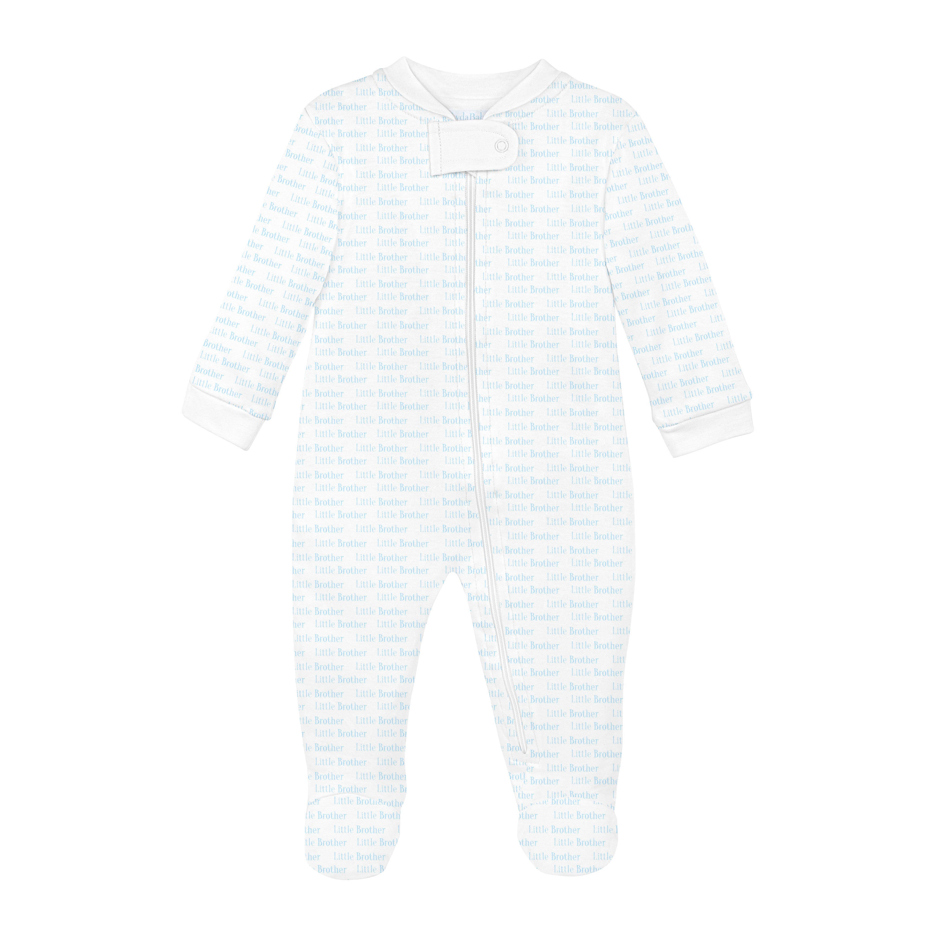  Sweet baby boy zipper printed with “my little brother” design on premium Peruvian Pima cotton — soft, breathable, and skin-friendly.