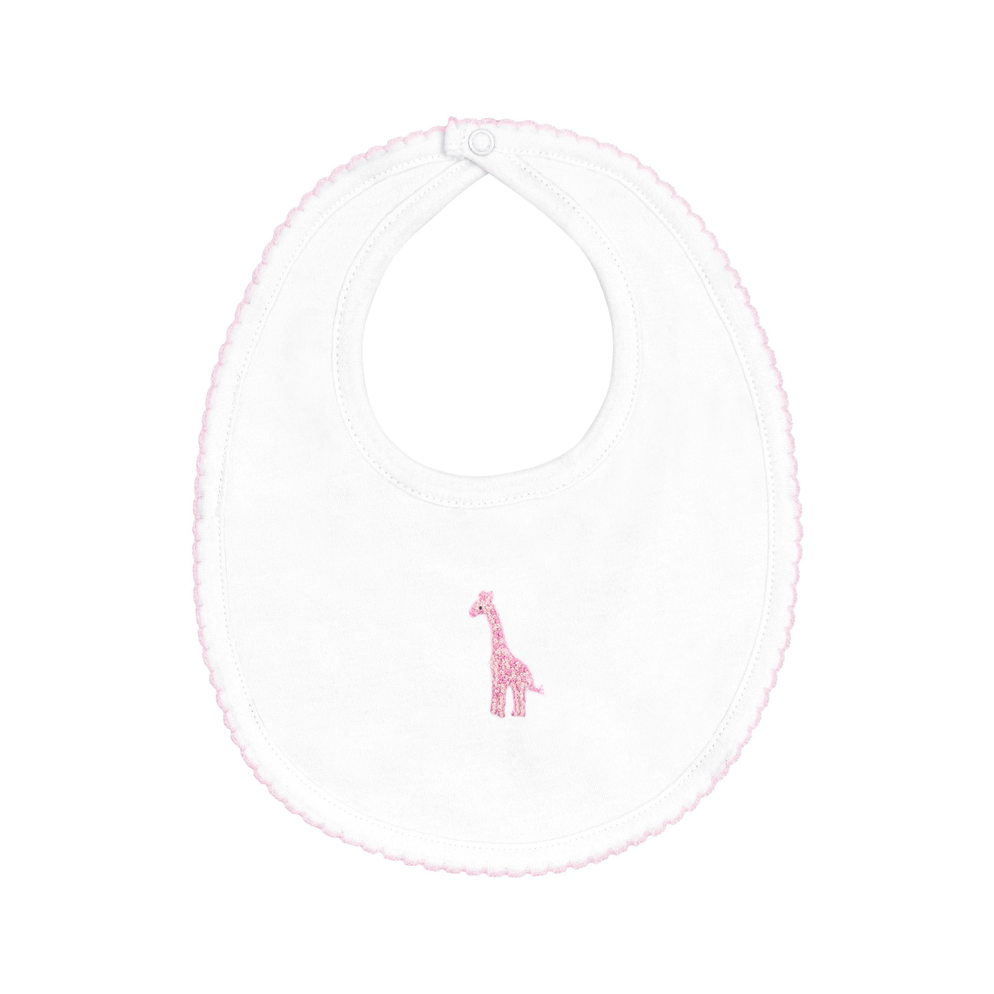  Sweet baby girl bib hand-embroidered with safari baby girl design on premium Peruvian Pima cotton — artisan-crafted for softness and comfort.
