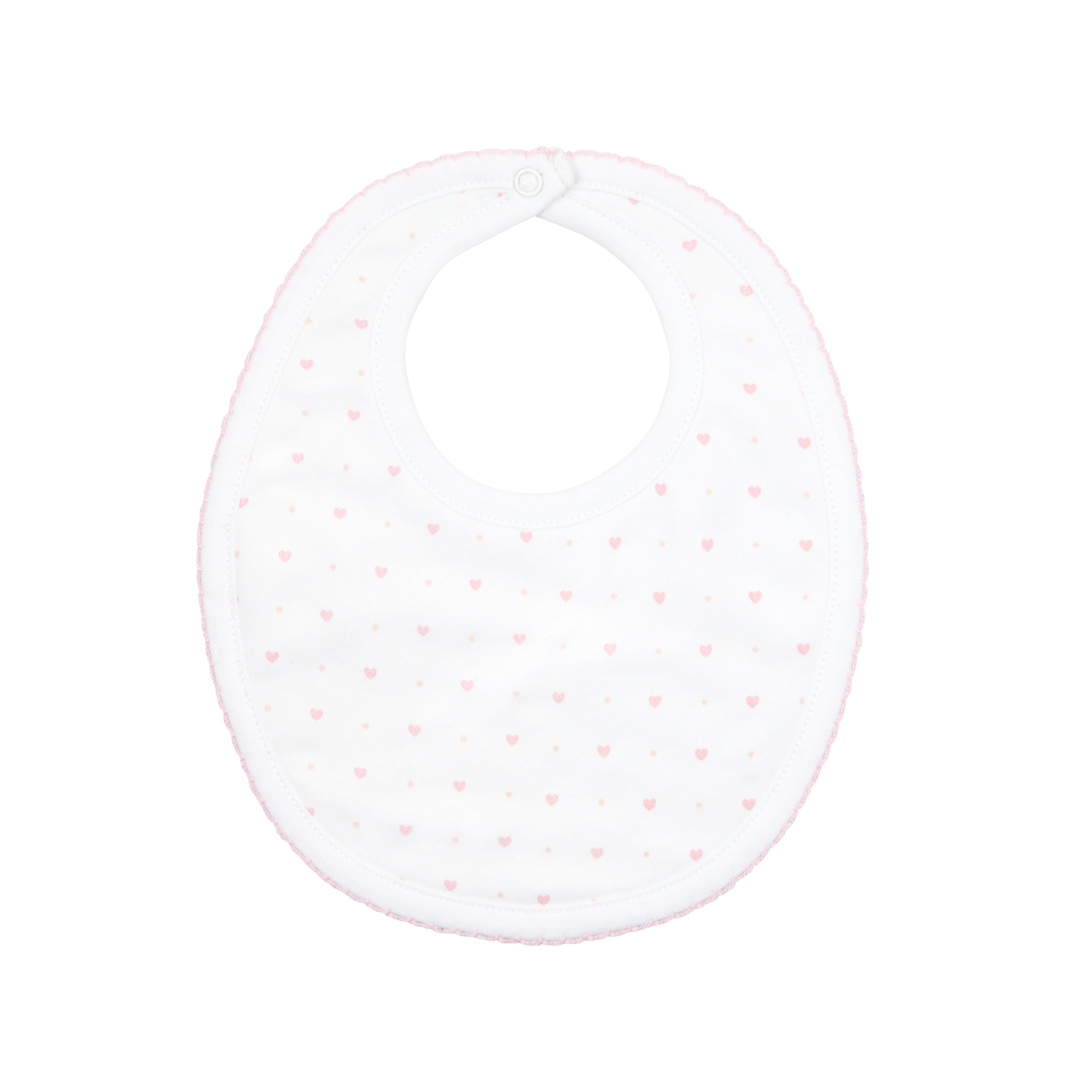  Charming baby girl bib with lovely dots print on soft, breathable Peruvian Pima cotton — gentle on delicate baby skin.
