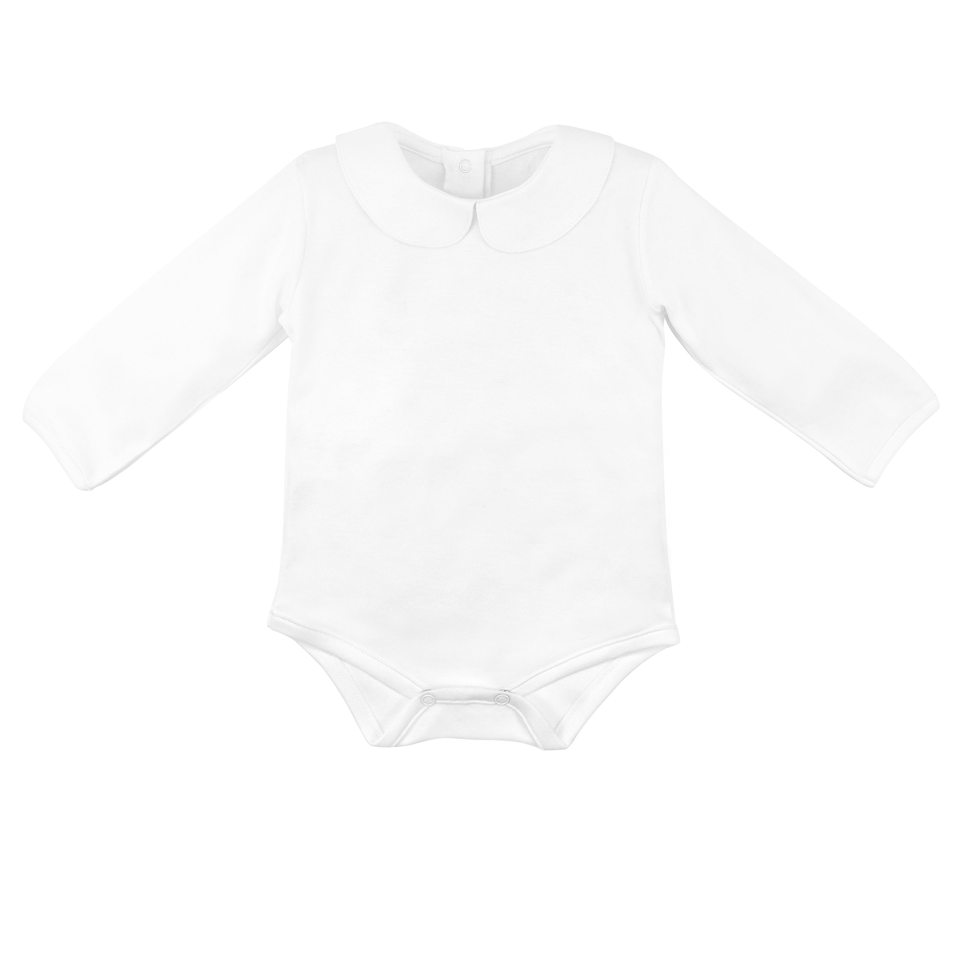 Baby girl body in Peruvian Pima cotton with Peter Pan collar and long sleeves