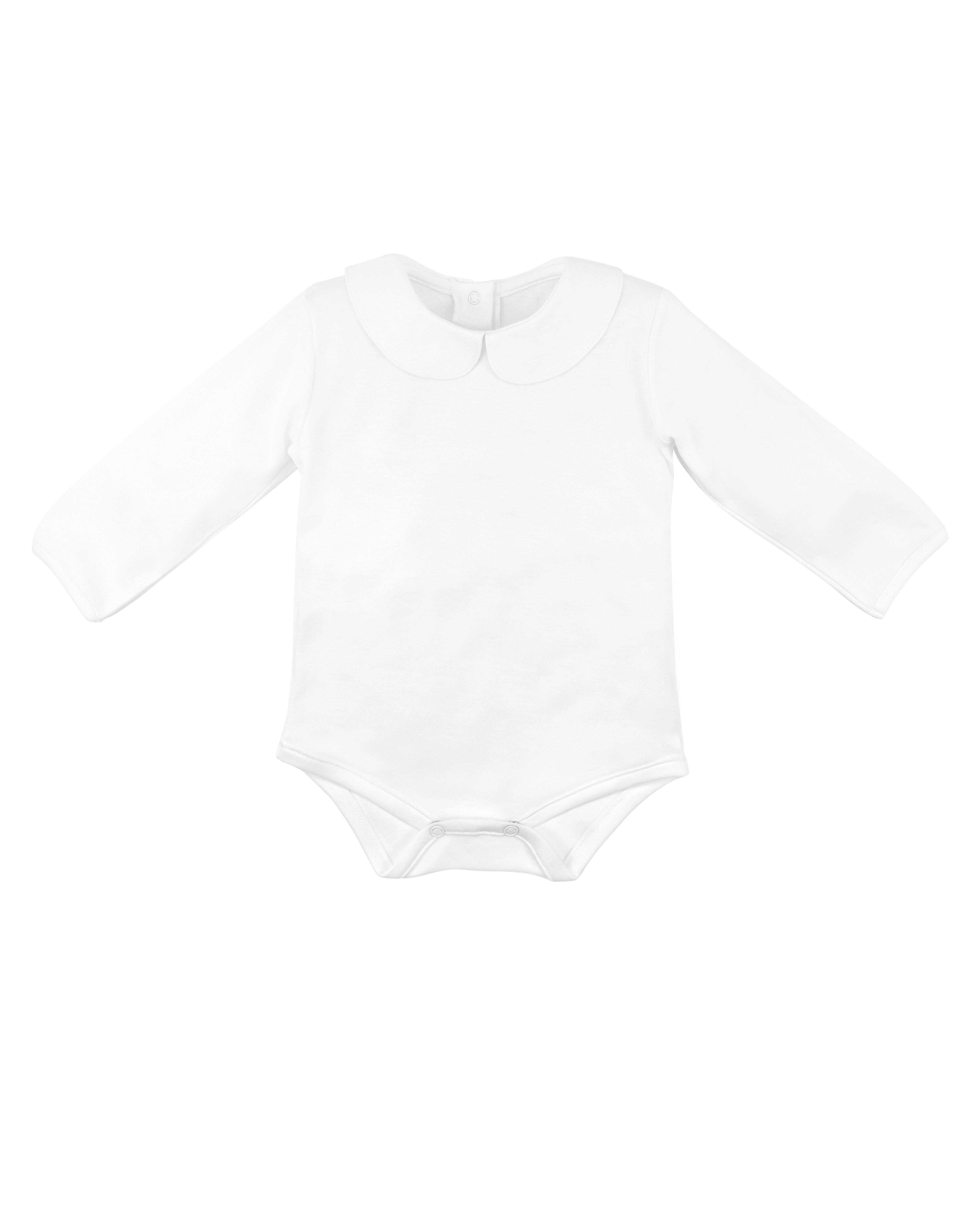 Baby girl body in Peruvian Pima cotton with Peter Pan collar and long sleeves