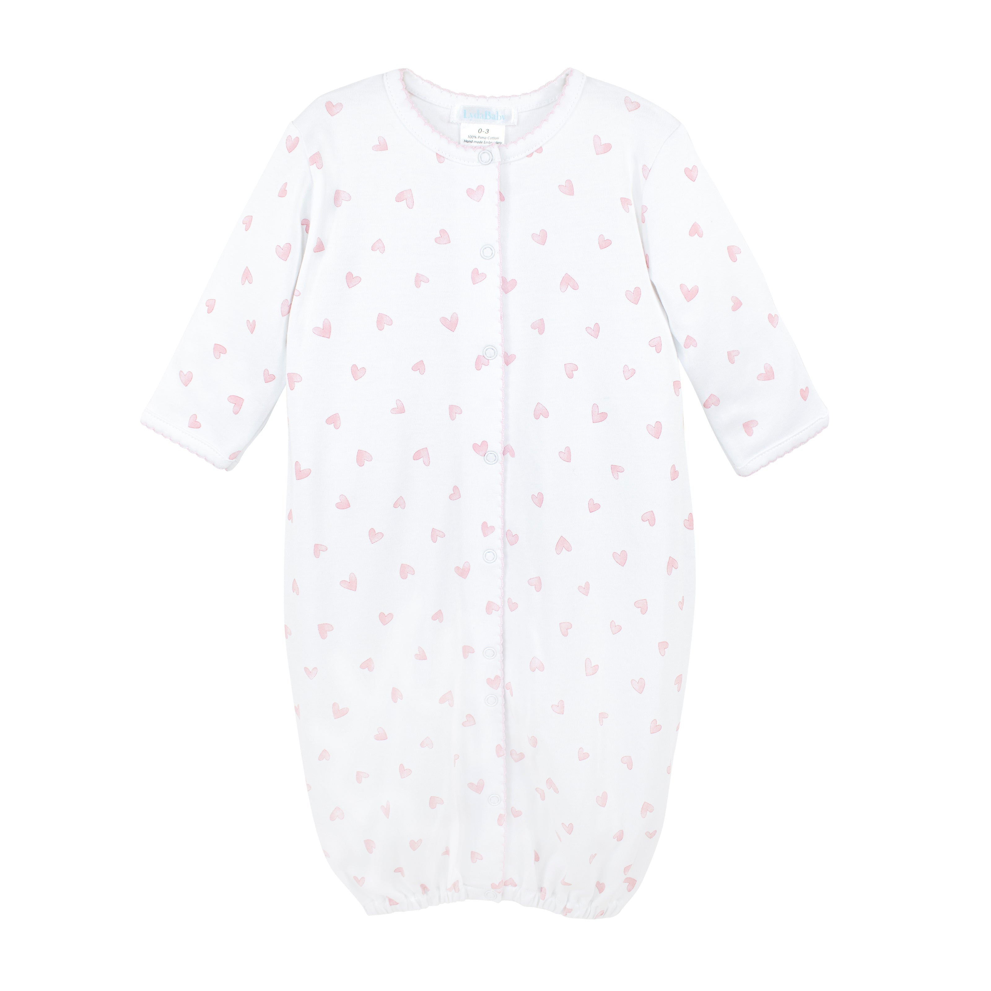  Lovely baby girl converter featuring festive hearts print on soft, breathable Peruvian Pima cotton — cozy and skin-friendly for babies.

