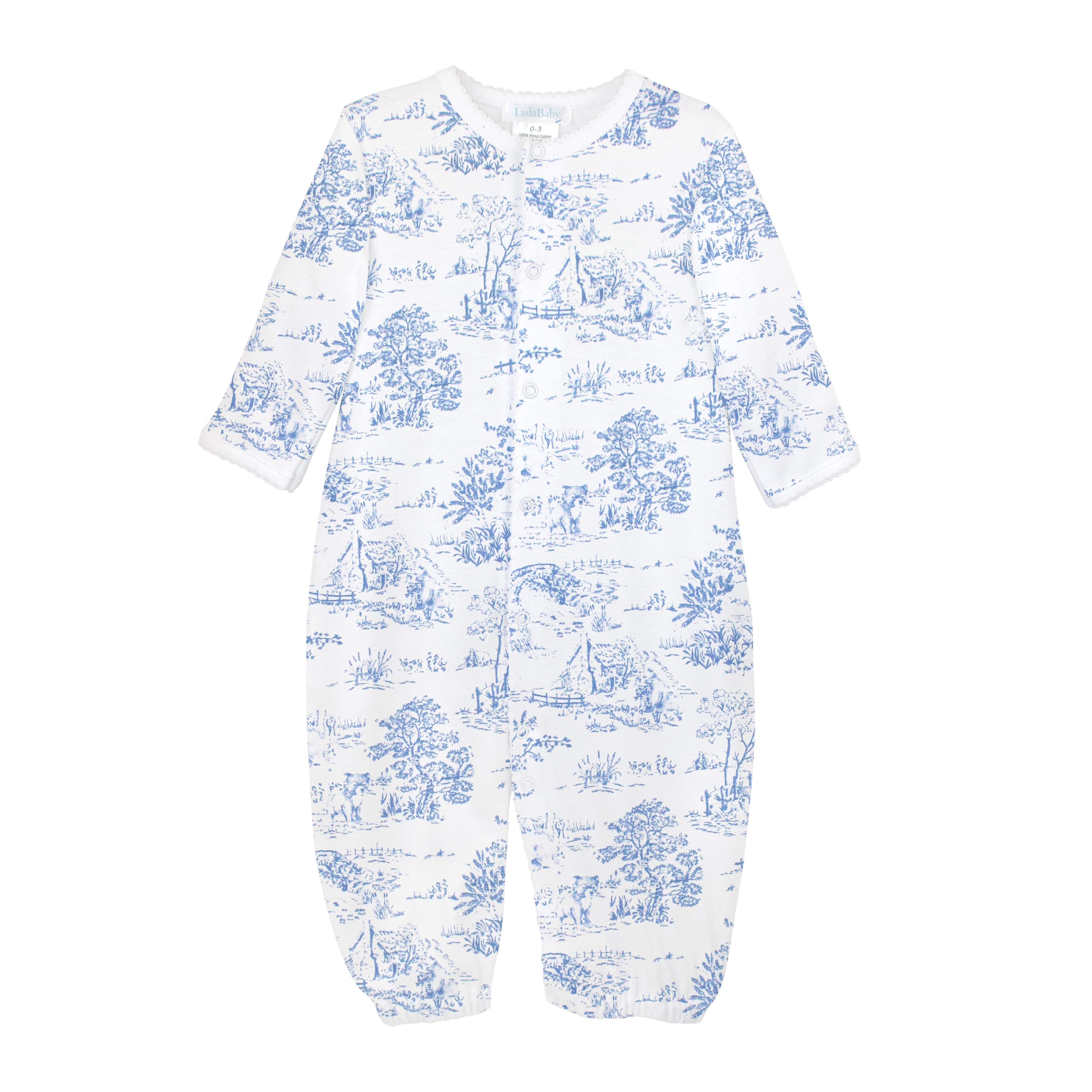  Elegant baby girl converter with toile de jour print on soft, breathable Peruvian Pima cotton — cozy and skin-friendly for babies.