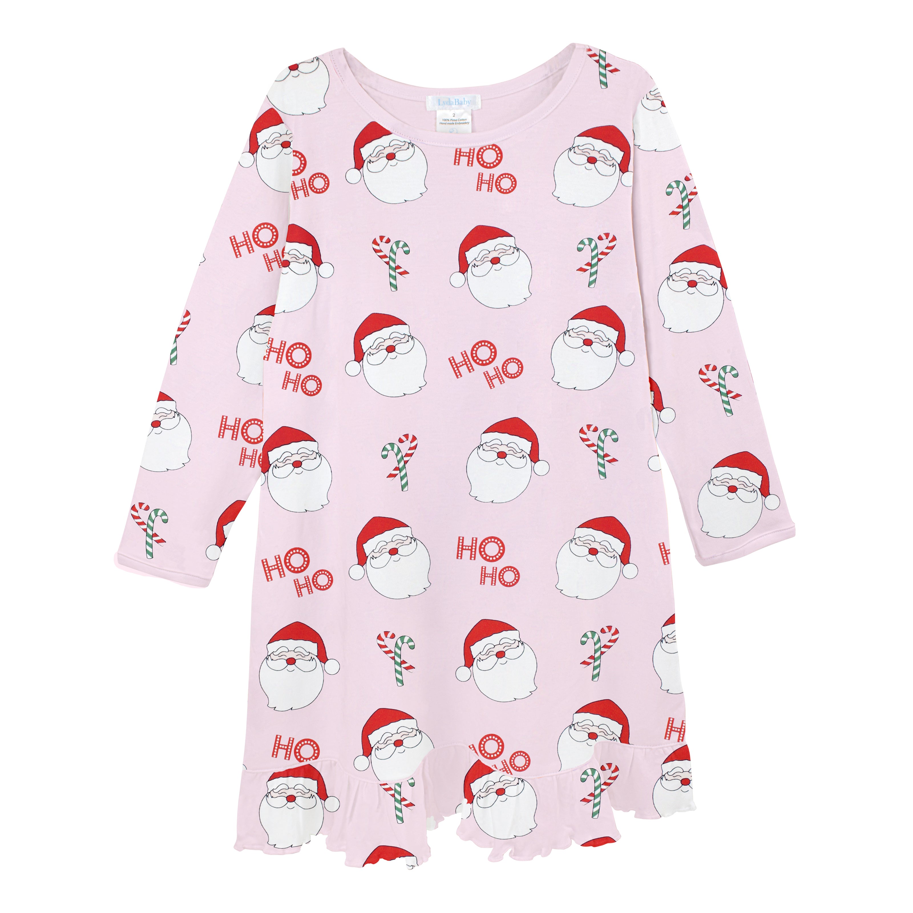 Luxury baby girl long sleeve dress in Peruvian Pima cotton with santa print from santa collection