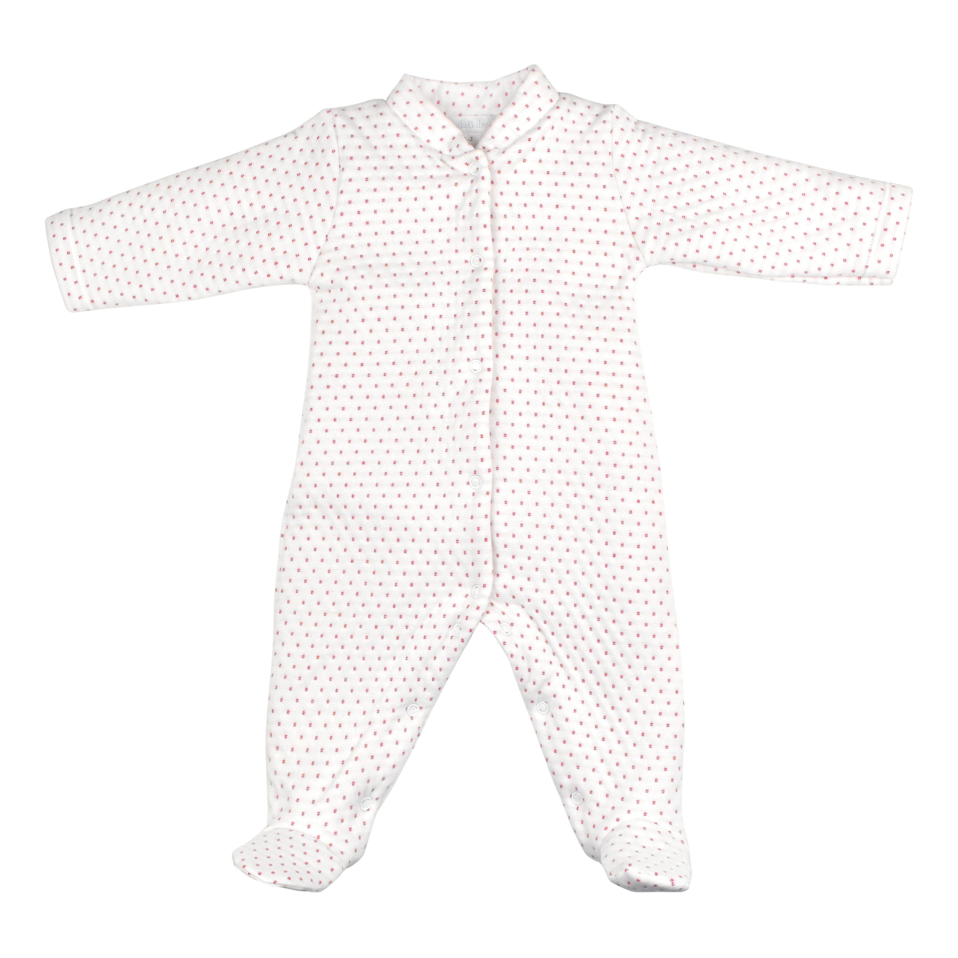 Luxury baby girl white zipper footie with red polka dots in 75% cotton 25% nylon, warm thick flannel one-piece for autumn winter
