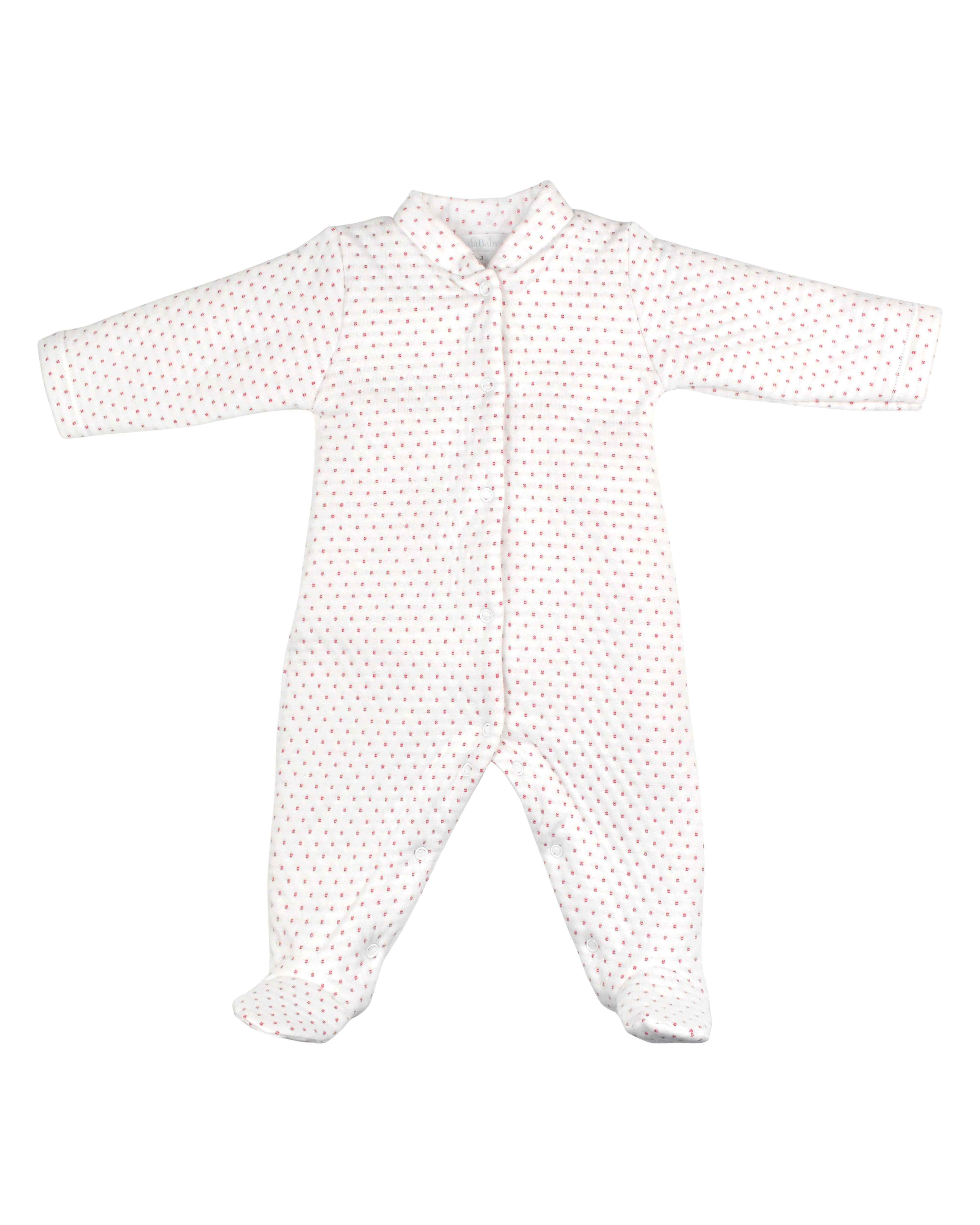 Luxury baby girl white zipper footie with red polka dots in 75% cotton 25% nylon, warm thick flannel one-piece for autumn winter
