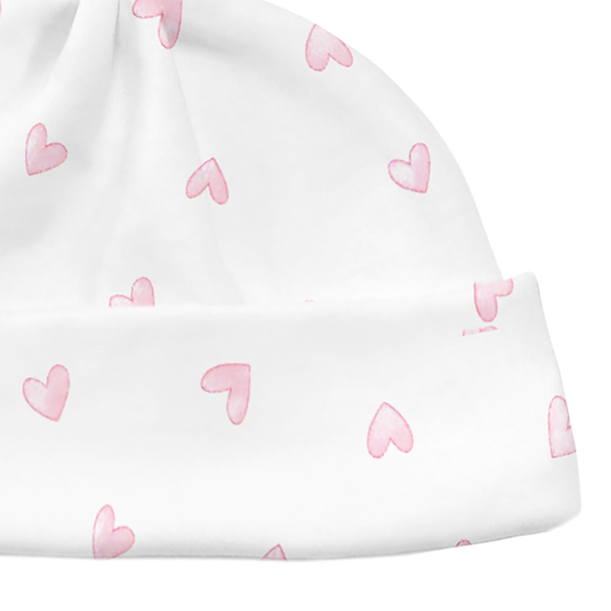 Luxury baby girl knot hat in Pima cotton with watercolor hearts print