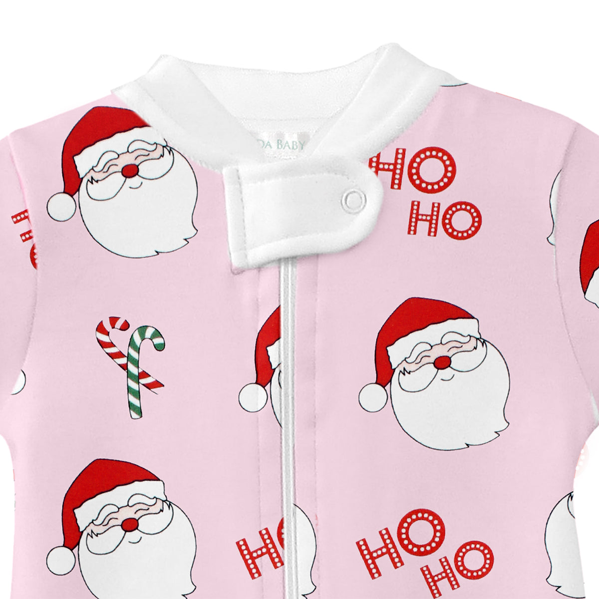 Luxury baby girl zipper in Peruvian Pima cotton with Santa Ho Ho print from Joly Santa