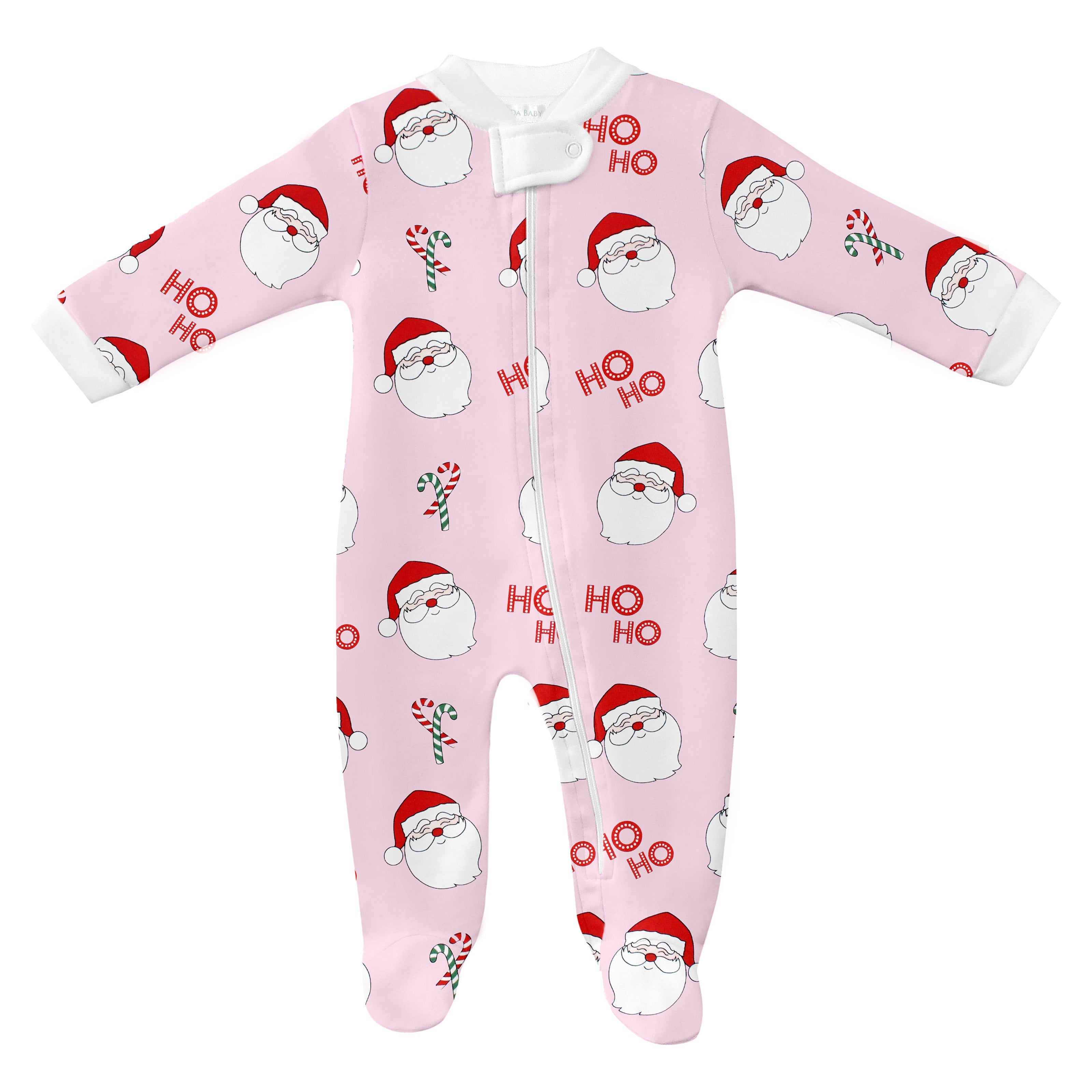 Luxury baby girl zipper in Peruvian Pima cotton with Santa Ho Ho print from Joly Santa