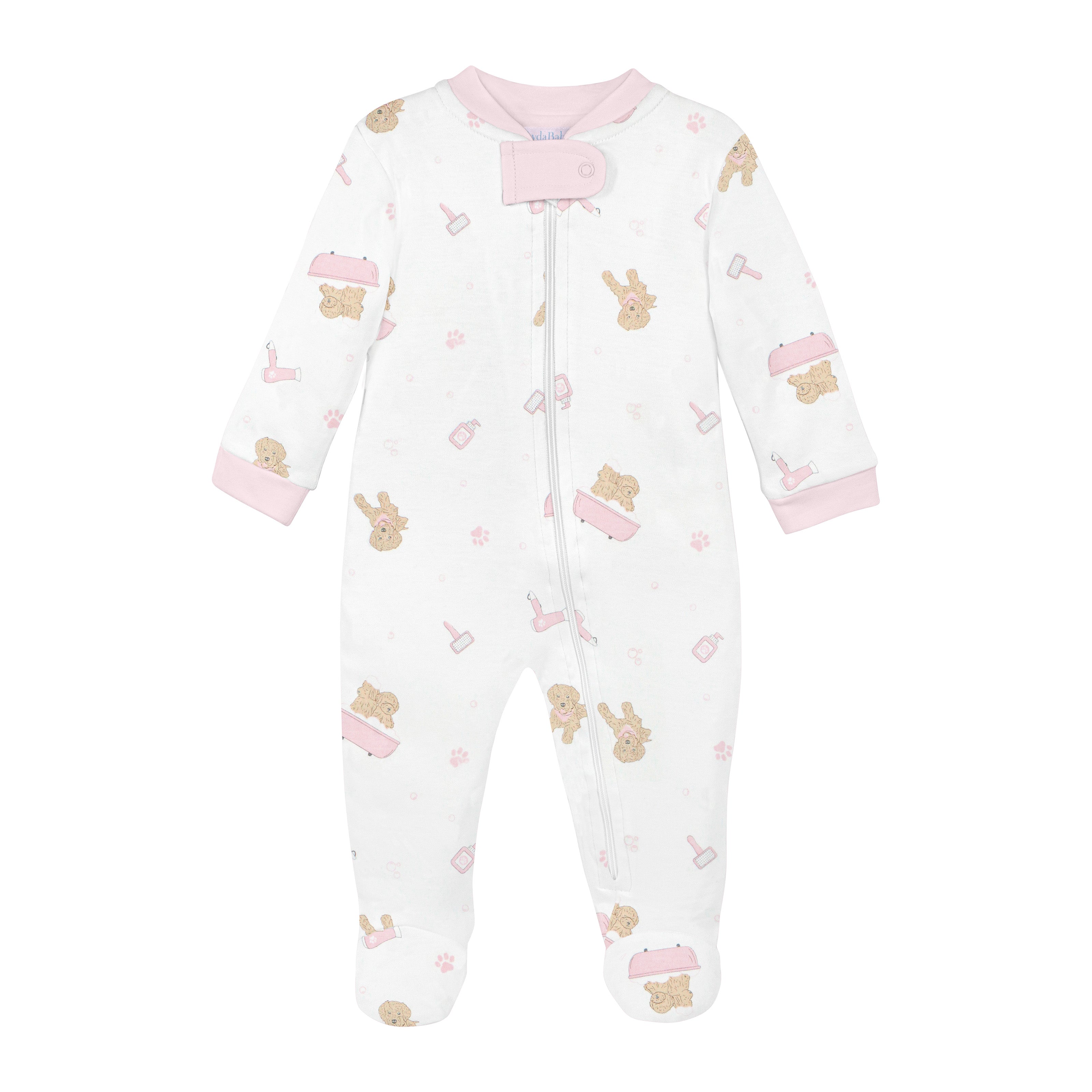  Adorable baby girl zipper printed with pet spa design on premium Peruvian Pima cotton — soft, breathable, and skin-friendly.