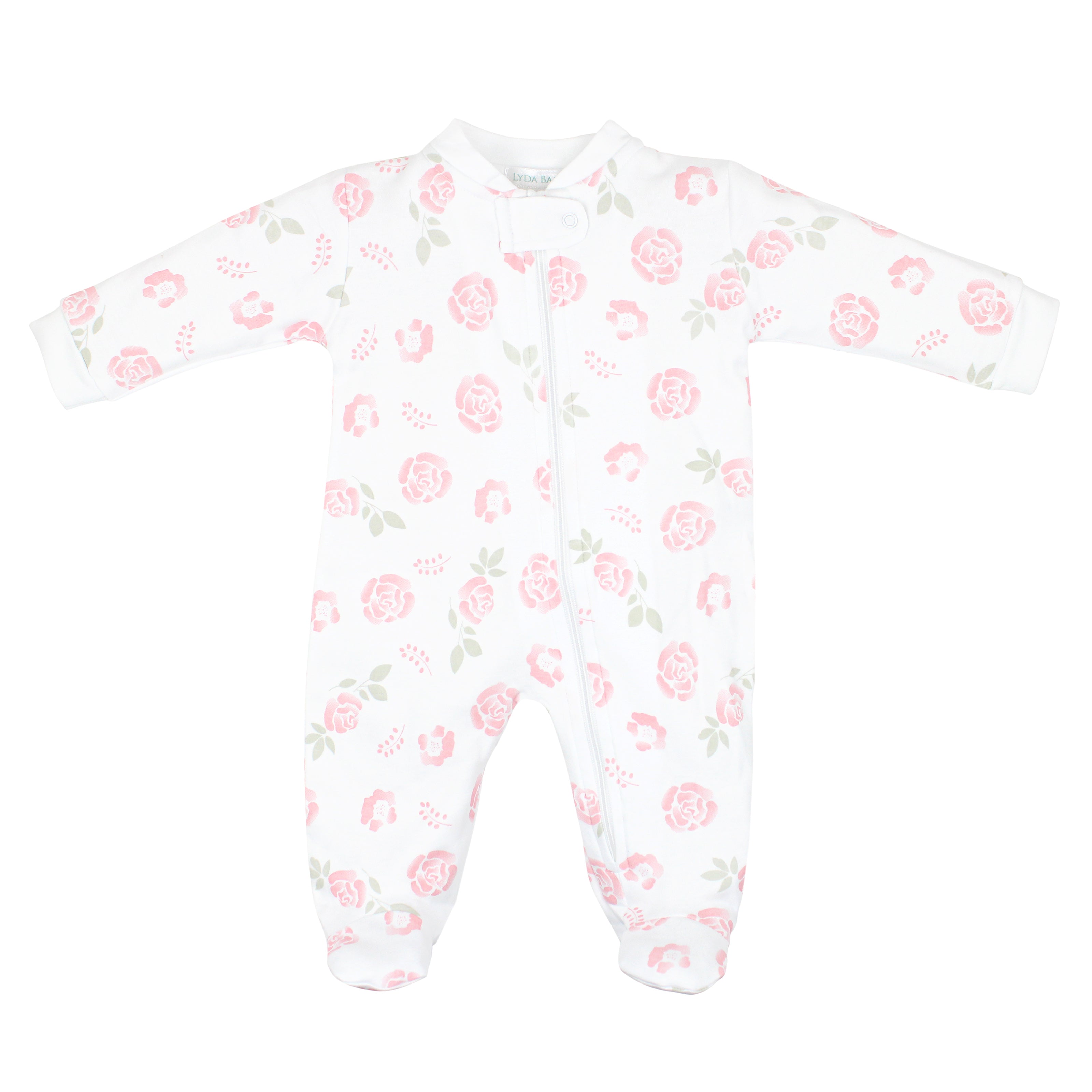  Sweet baby girl zipper printed with elegant roses on soft Peruvian Pima cotton — breathable, gentle, and skin-loving.
