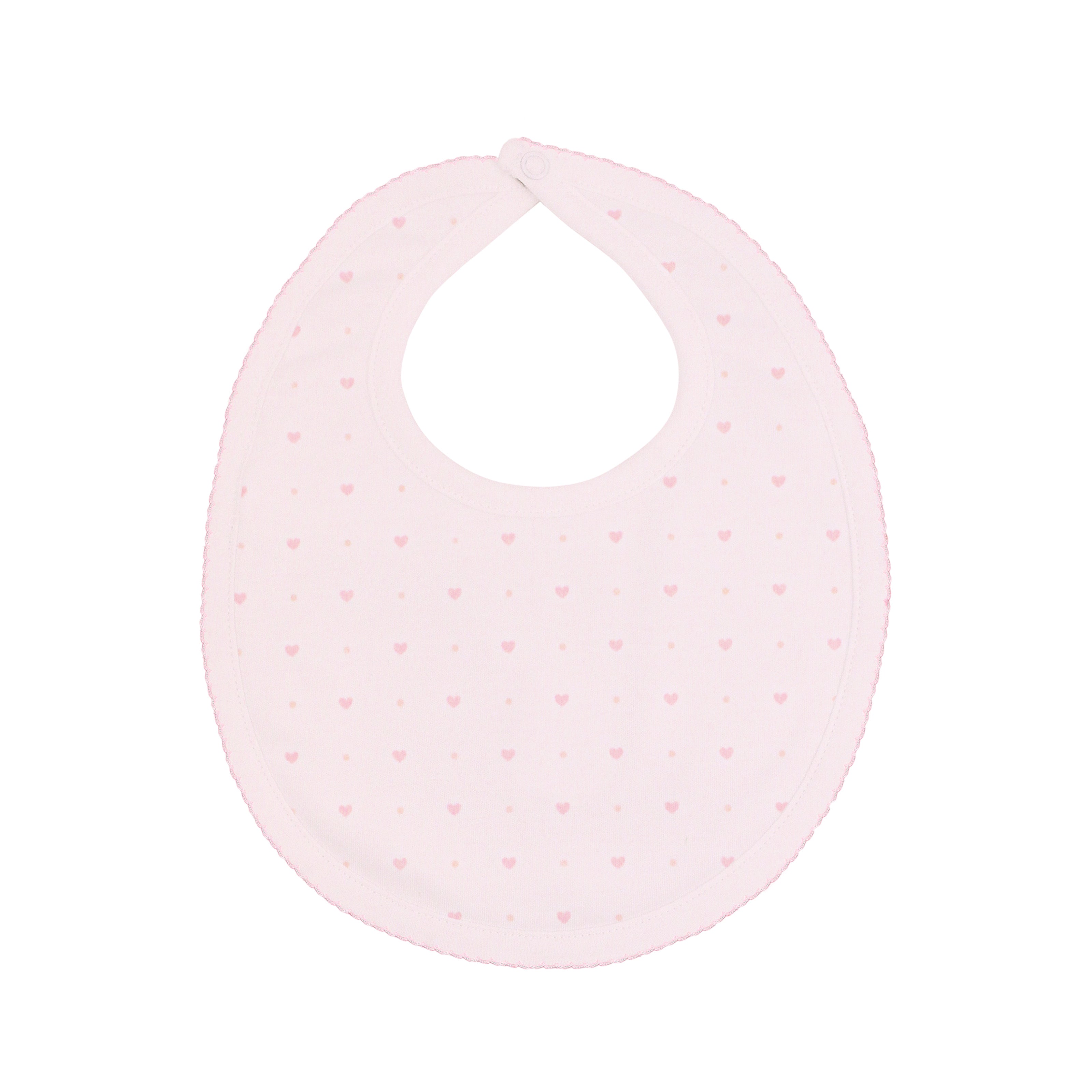  Sweet baby girl bib featuring lovely dots print on soft, breathable Peruvian Pima cotton — gentle on delicate baby skin.
