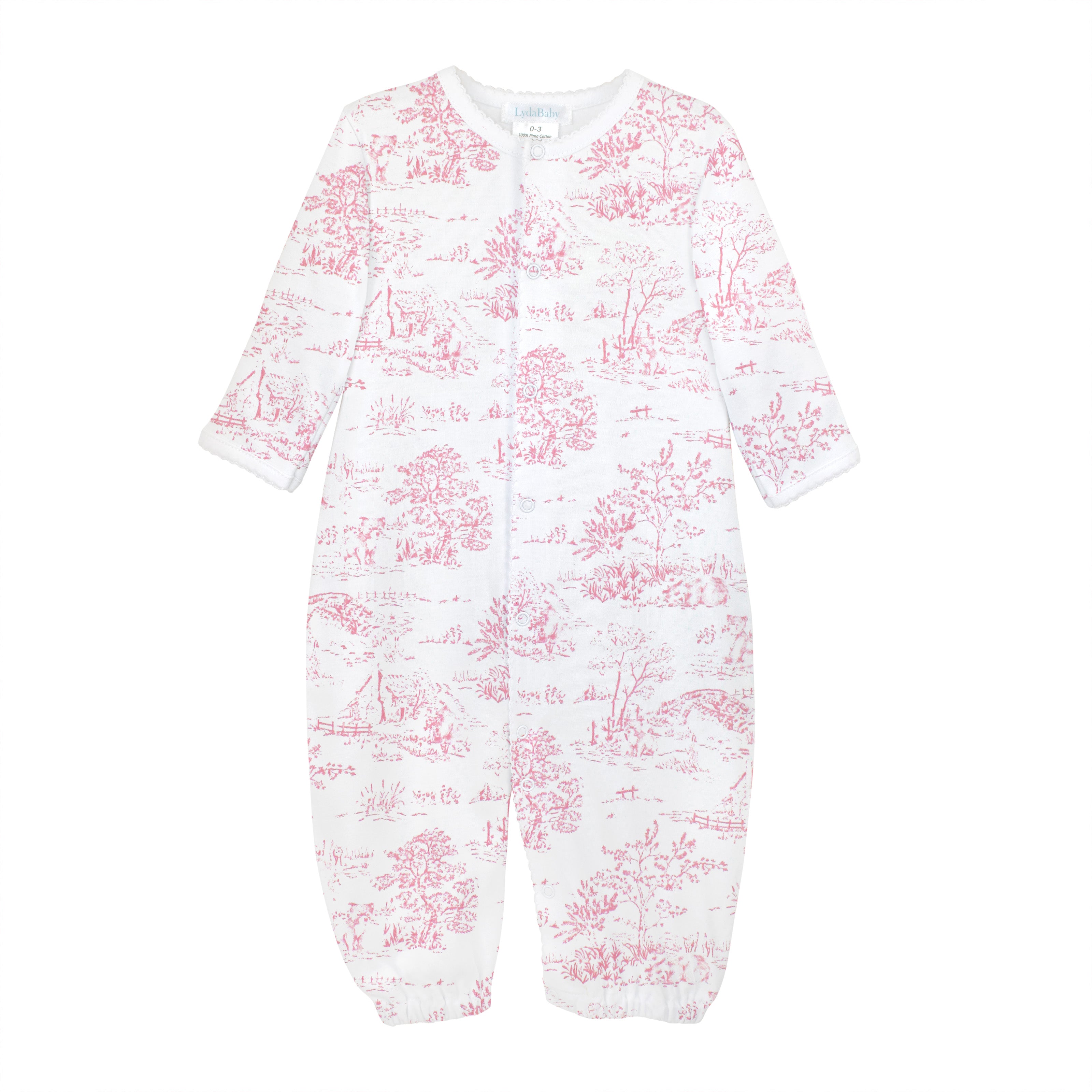  Elegant baby girl converter with toile de jour print on soft, breathable Peruvian Pima cotton — cozy and skin-friendly for babies.