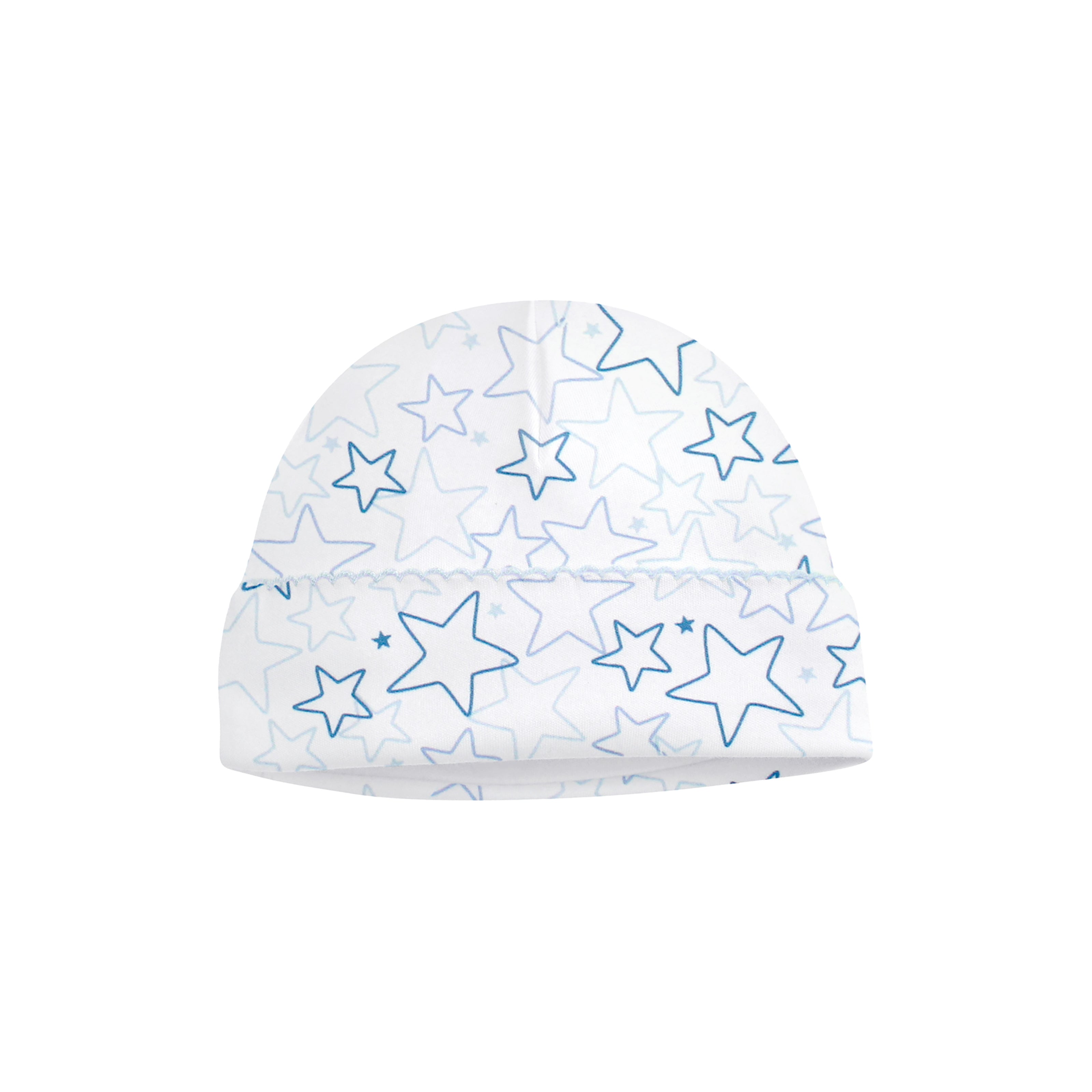 Lightweight baby boy hat with double star patterns on premium Peruvian Pima cotton — perfect for soft, sensitive skin protection.
