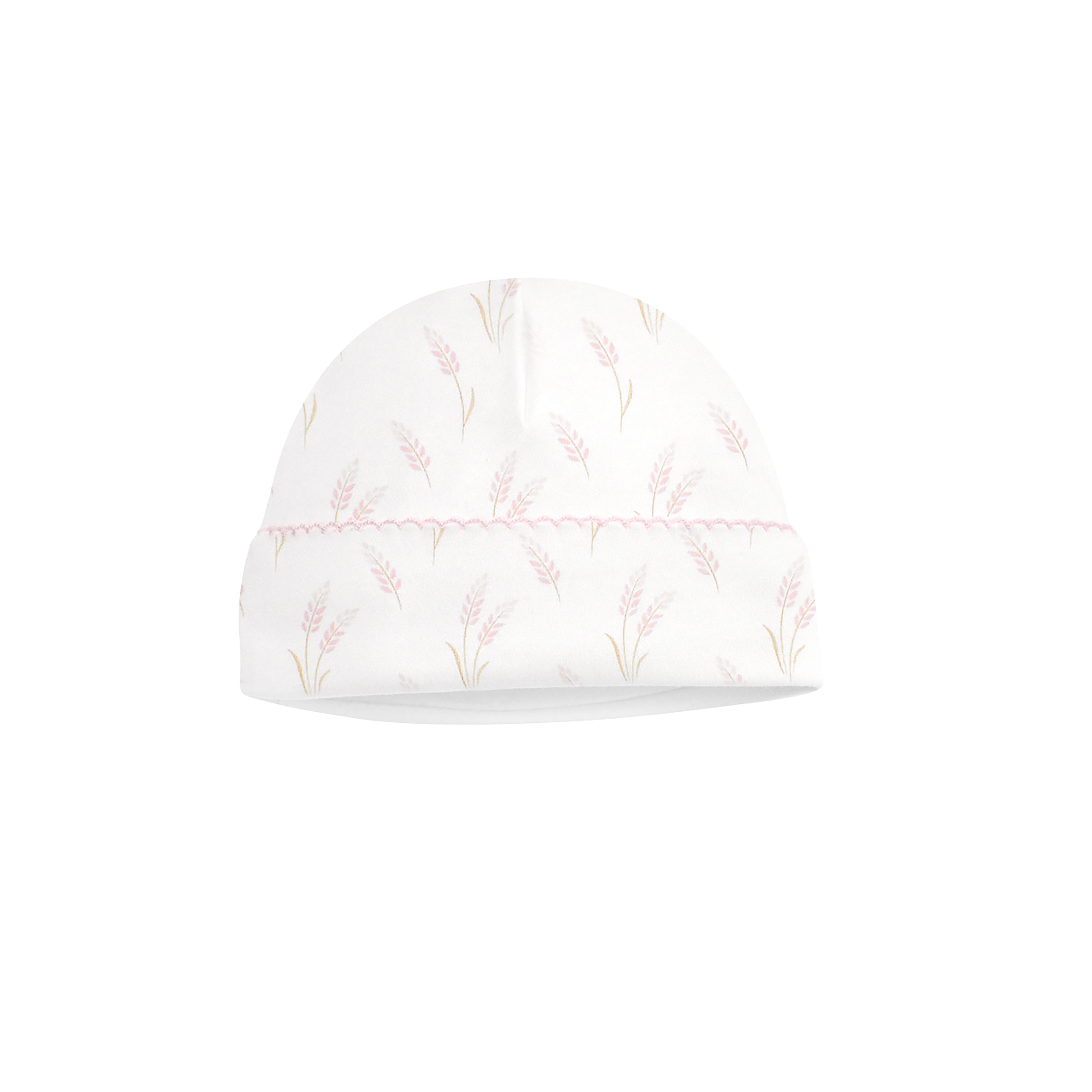  Sweet baby girl hat with wheat spikes print on organic Peruvian Pima cotton — soft and breathable for delicate skin