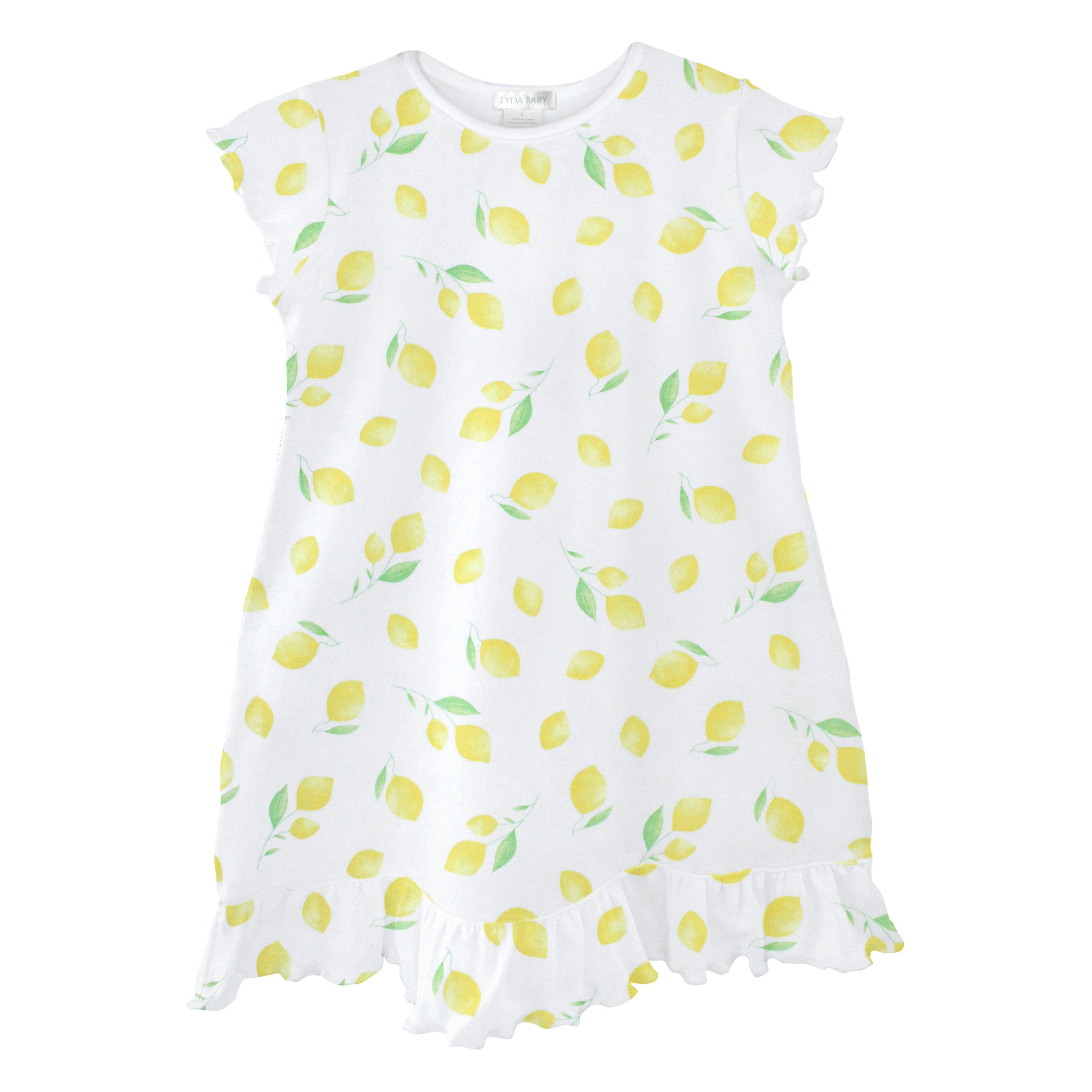 Elegant baby sleep dress made from the softest Peruvian Pima cotton with fresh watercolor lemons print — perfect for sensitive, delicate skin.
