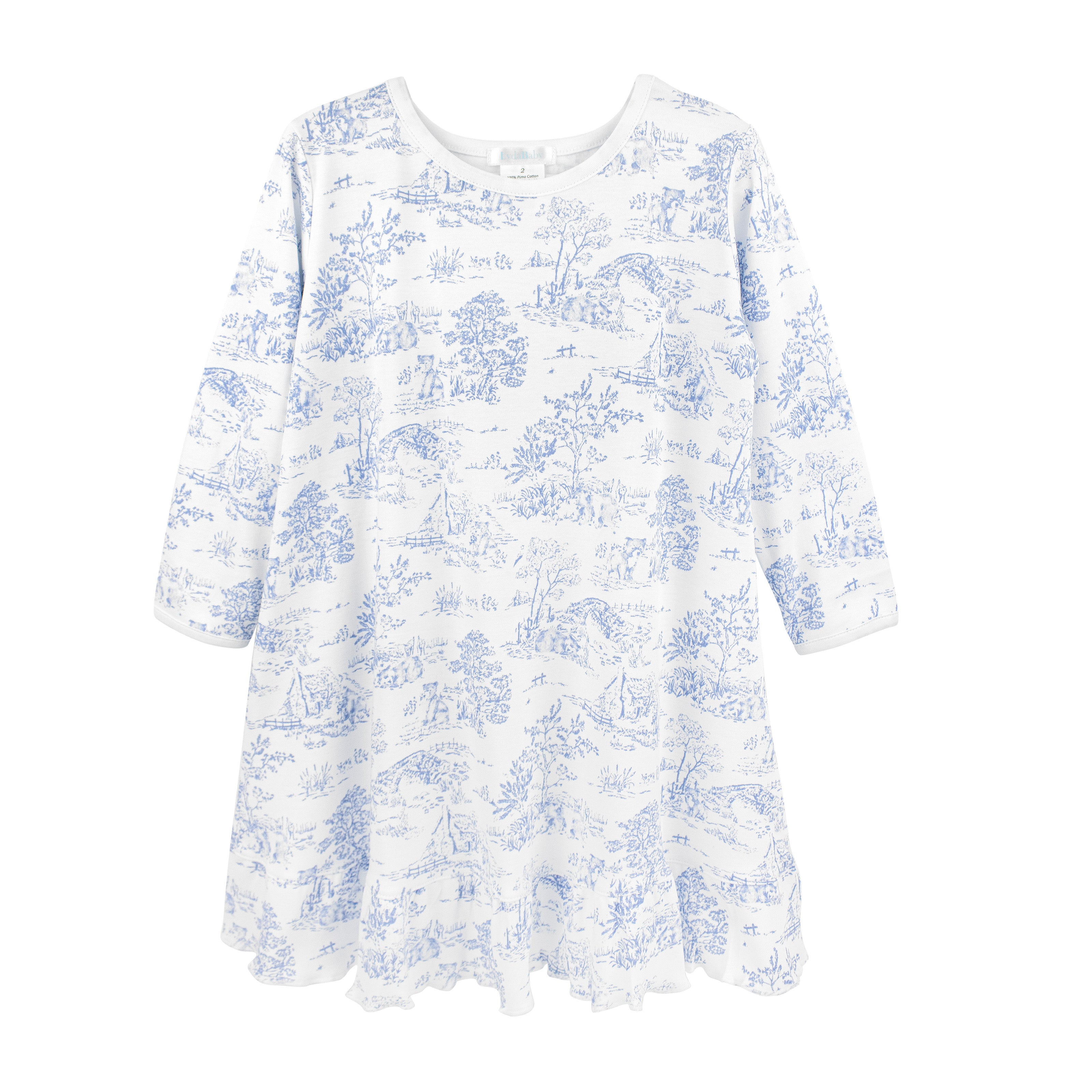 Elegant and soft baby sleep dress crafted from the finest Peruvian Pima cotton with classic Toile de Jouy print — perfect for sensitive skin and comfort.
