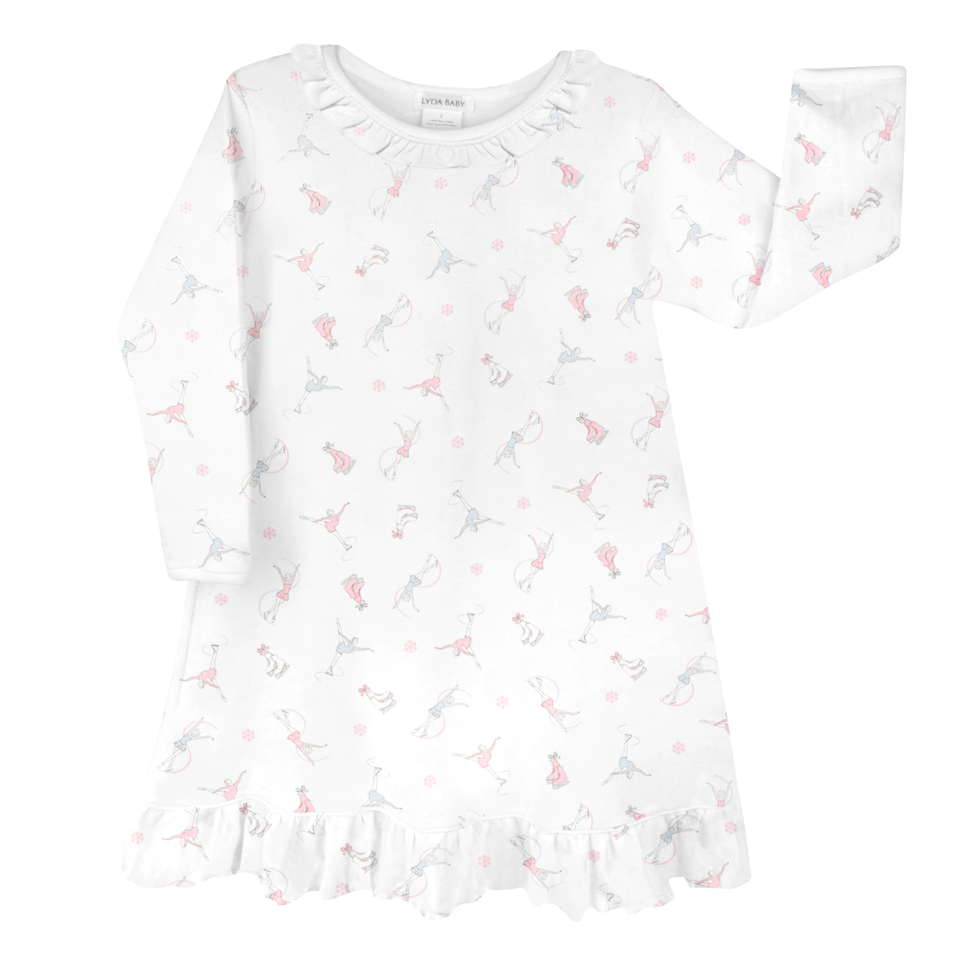 Soft and lightweight baby girl sleep dress made from the highest quality Peruvian Pima cotton with charming ice skating print — gentle on sensitive skin.
