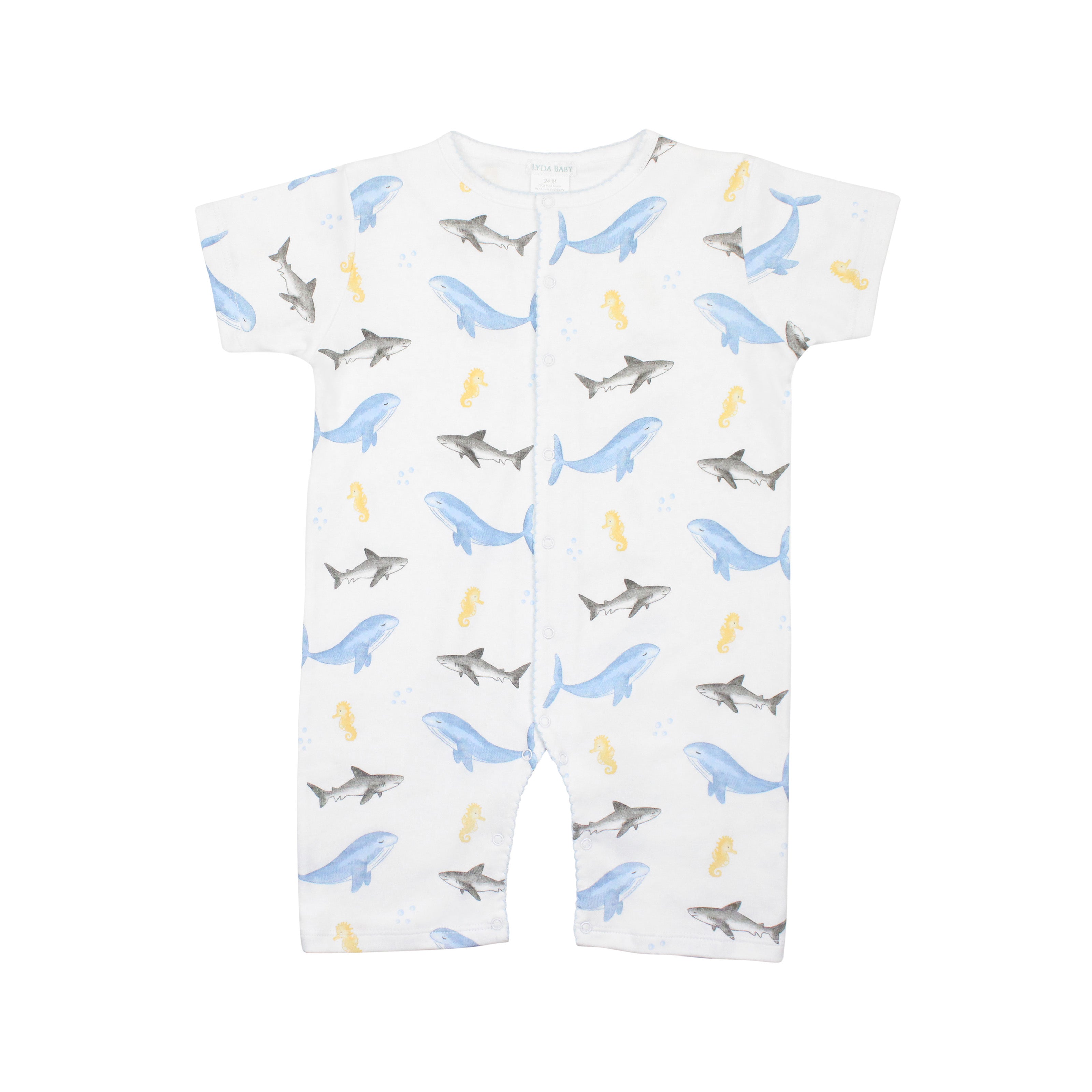 Soft and breathable romper with sea animals print for baby boys in Pima cotton.