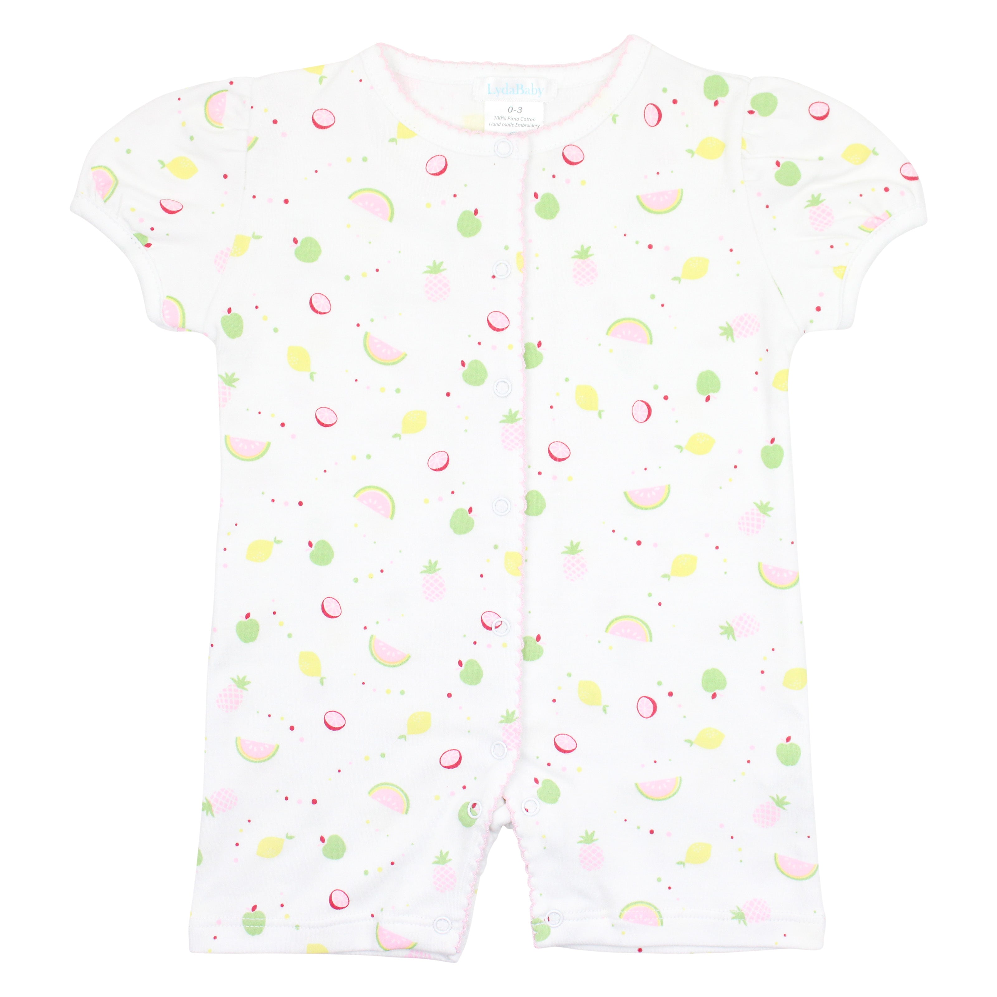 Lightweight romper for girls with summer fruits print, crafted in premium Peruvian Pima cotton.