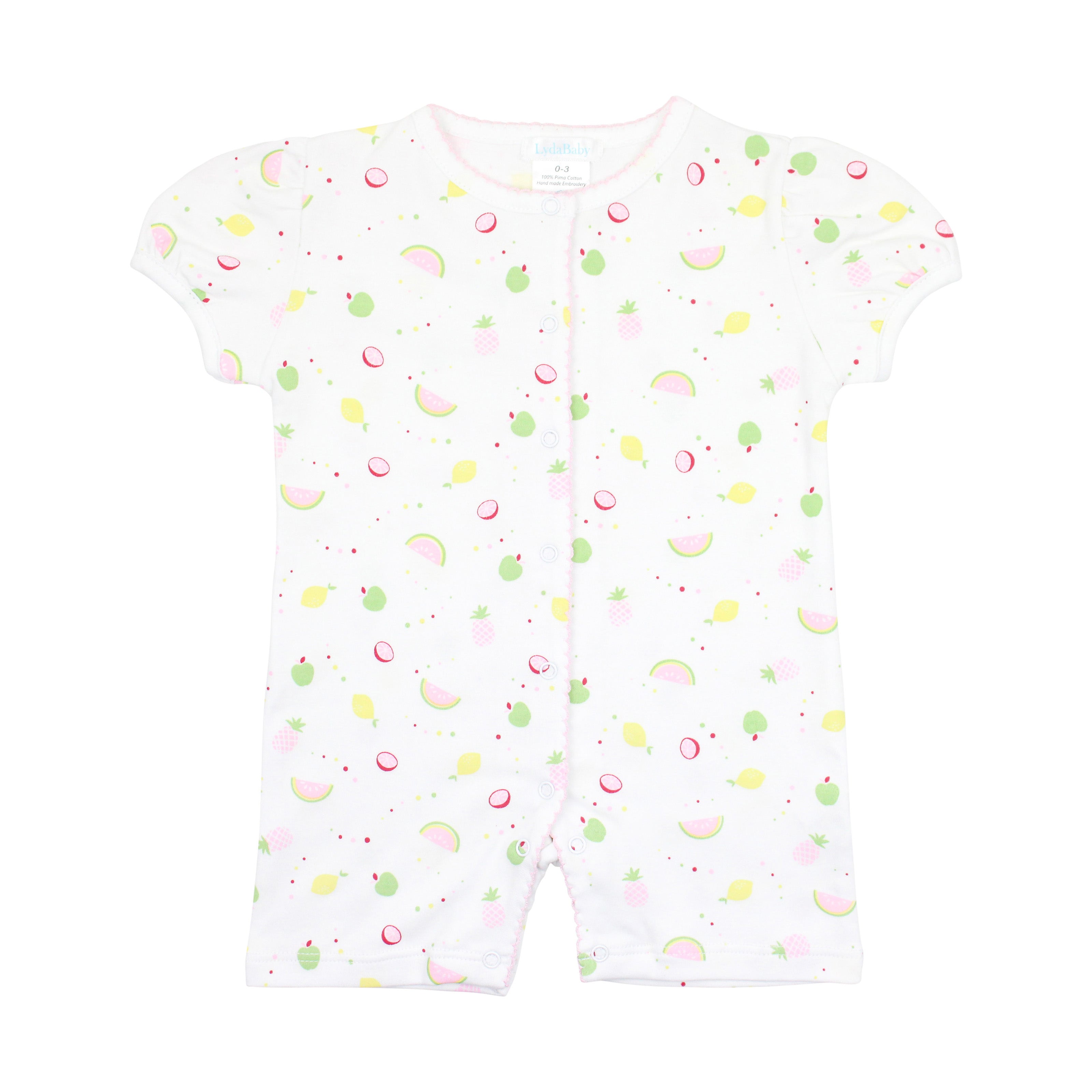 Lightweight romper for girls with summer fruits print, crafted in premium Peruvian Pima cotton.