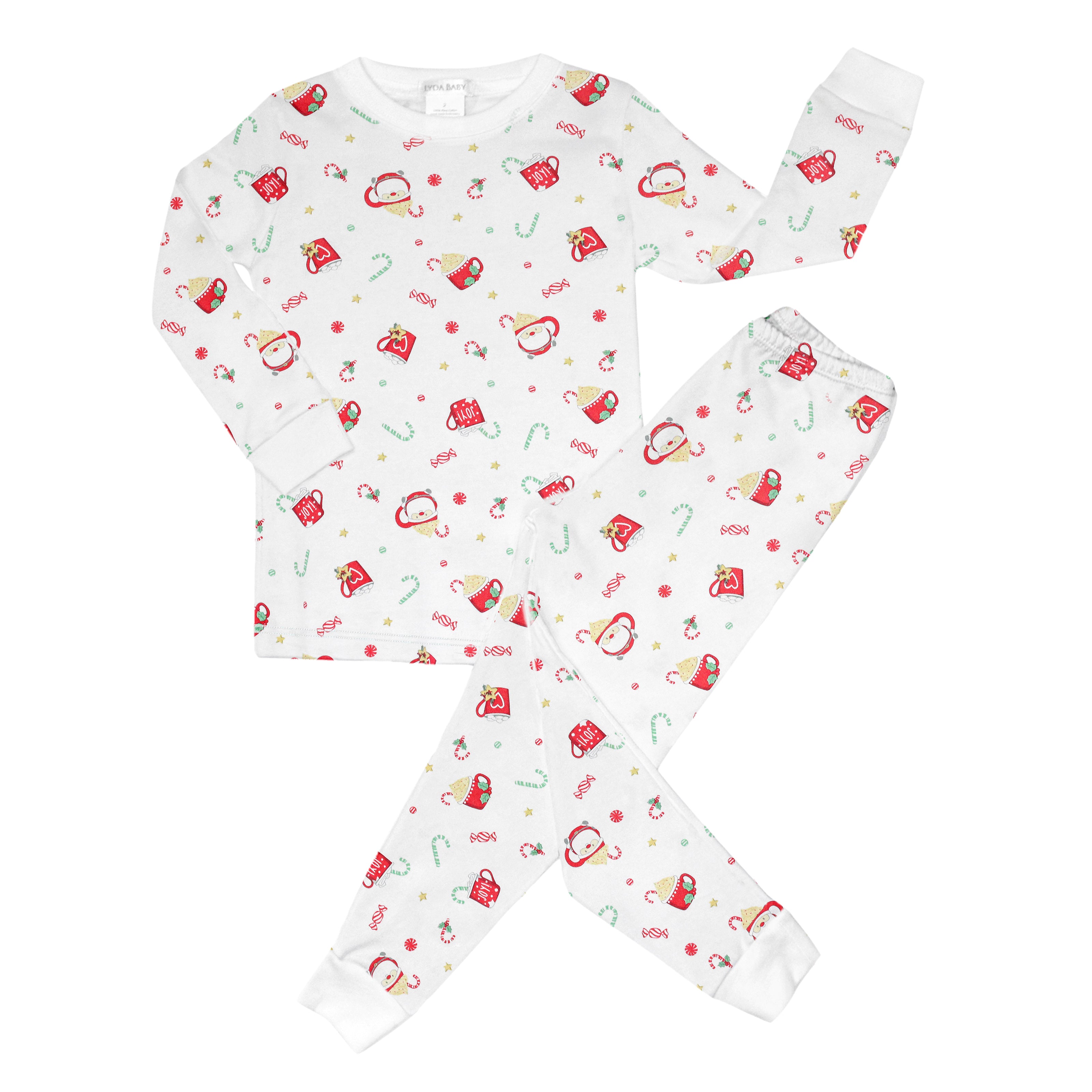 Unisex luxury two-piece pajamas in Peruvian Pima cotton with Christmas mugs print