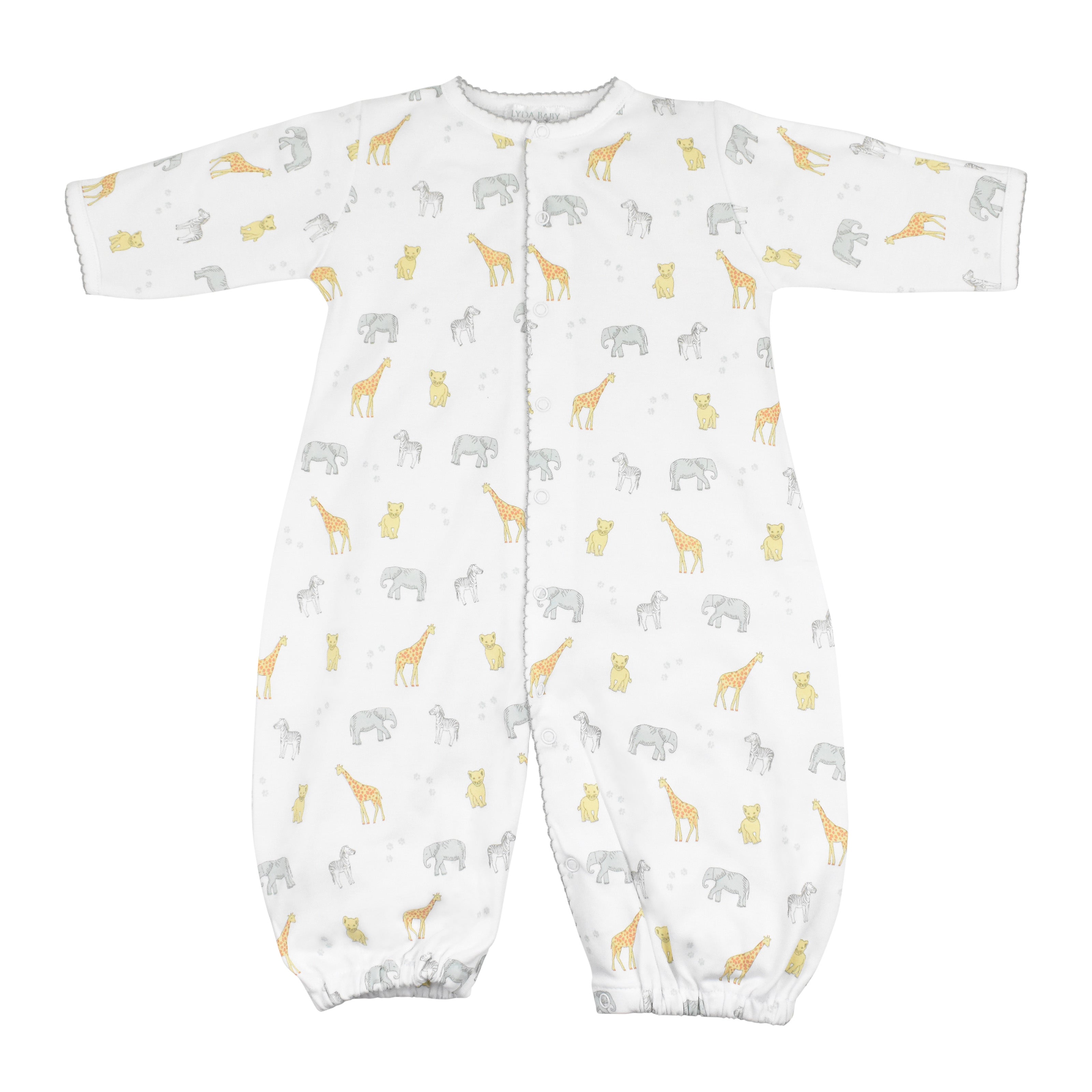  Adorable unisex baby converter featuring safari animals print on soft, breathable Peruvian Pima cotton — gentle and comfy for all babies.