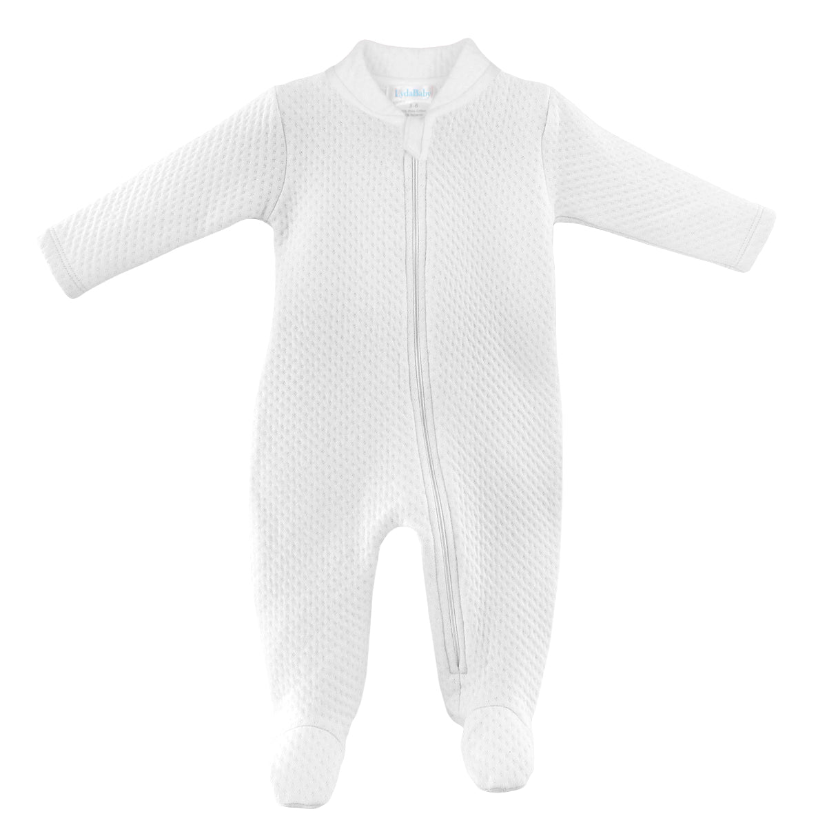 Luxury unisex white flannel zipper footie in 75% cotton 25% naylon, warm and cozy one-piece for autumn winter