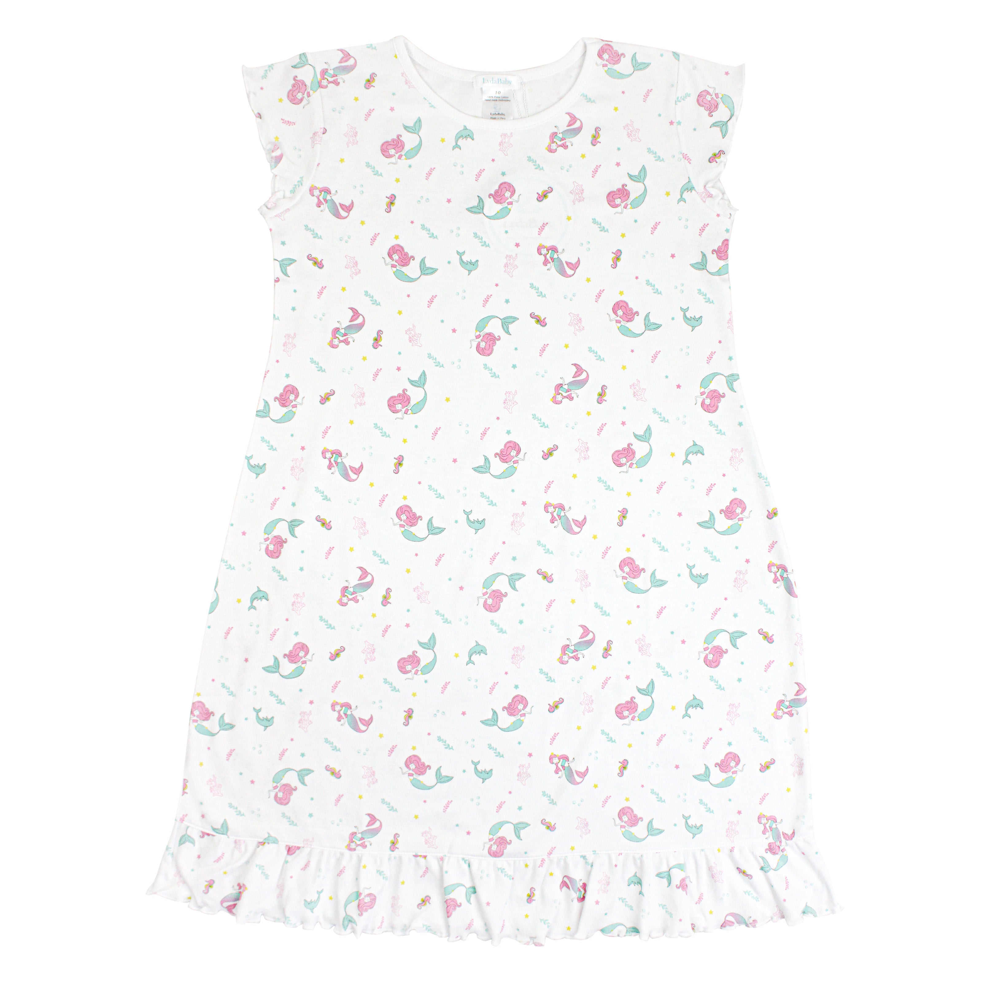 Luxury baby sleep dress with adorable little mermaids print, crafted from the softest Peruvian Pima cotton — hypoallergenic and gentle on sensitive skin.
