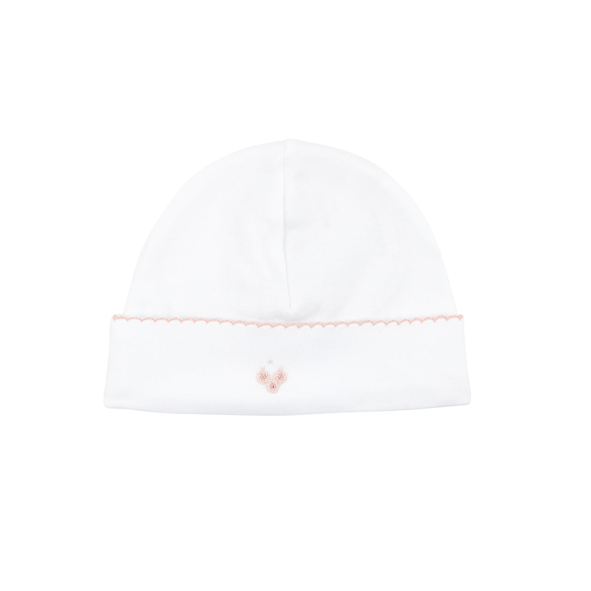  Lovely roses garden hand-embroidered on a baby girl hat crafted with soft Peruvian Pima cotton — gentle, breathable, and perfect for sensitive skin.