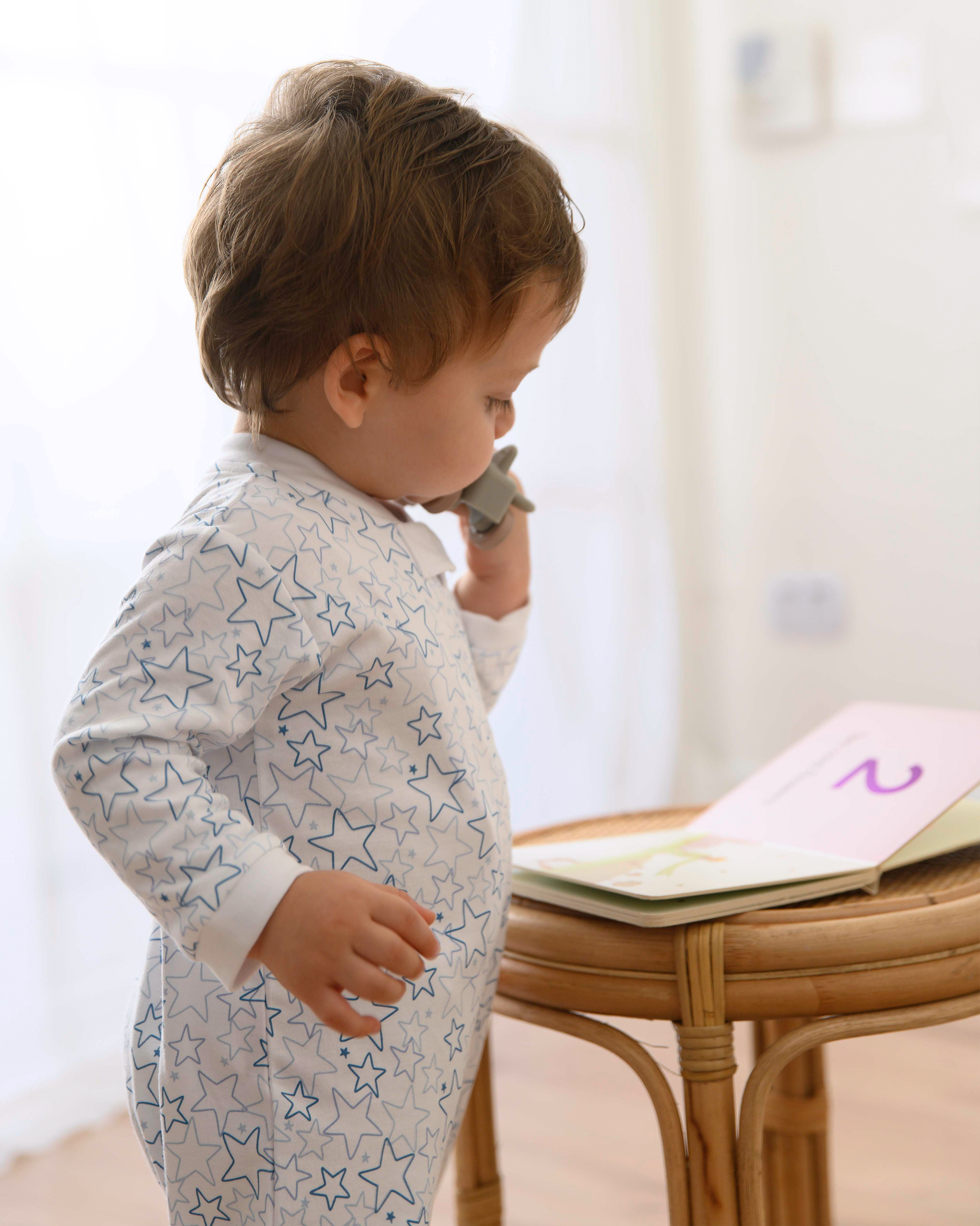 Doodle Stars Printed Zipper Footie | Baby Boy