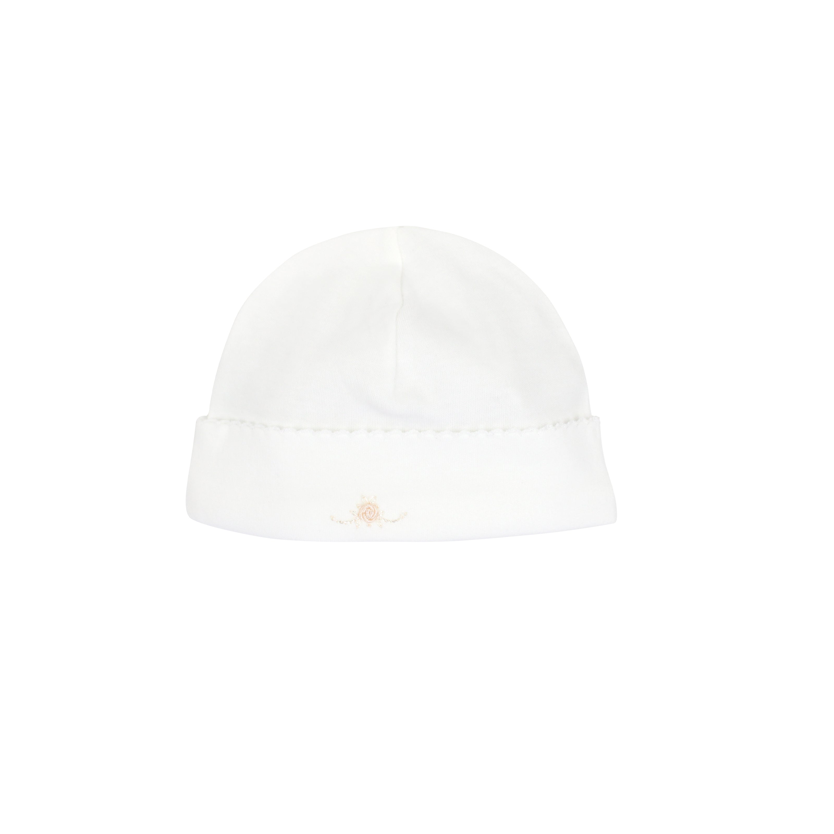  Delicate sweet flowers hand-embroidered on baby girl hat made from organic Peruvian Pima cotton — soft, breathable, and perfect for sensitive skin.
