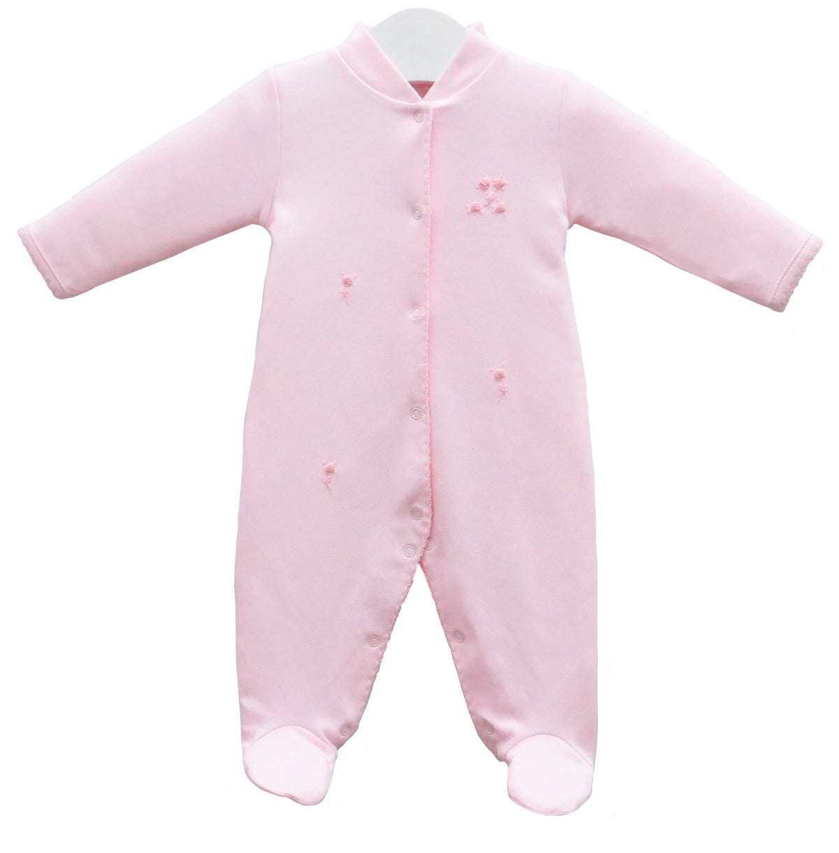 Pink Baby Girl Sweet Roses Pima Cotton Footie With Embroidered Details