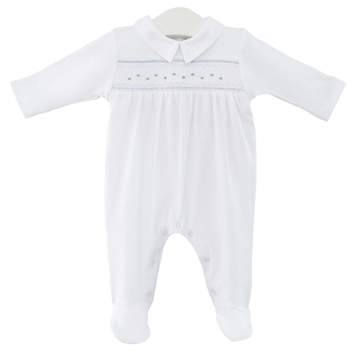 Smock Light Blue seeds Embroidery Footie |  Baby Boy
