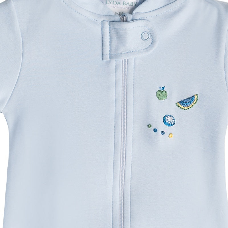 Summer Fruits Embroidery Zipper Footie | Baby Boy