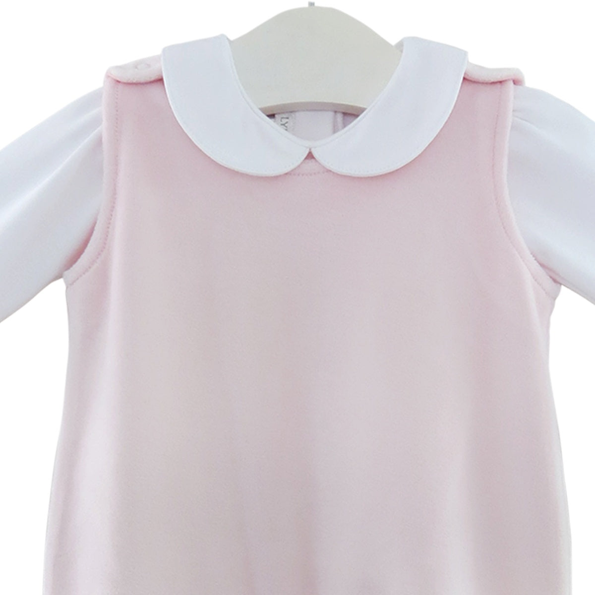 Pink and white pima cotton velour baby girl jumper - close up