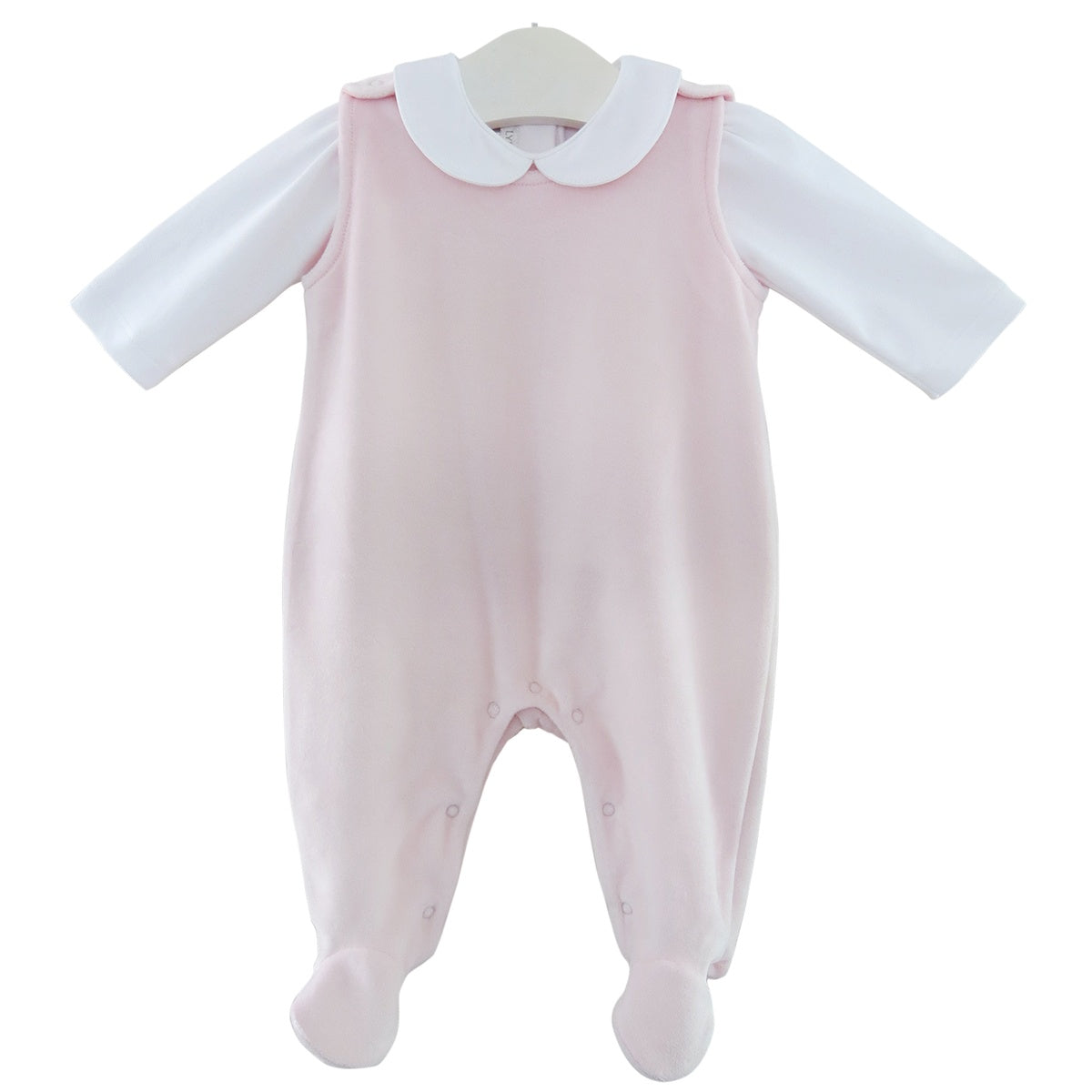 Pink and white pima cotton velour baby girl jumper