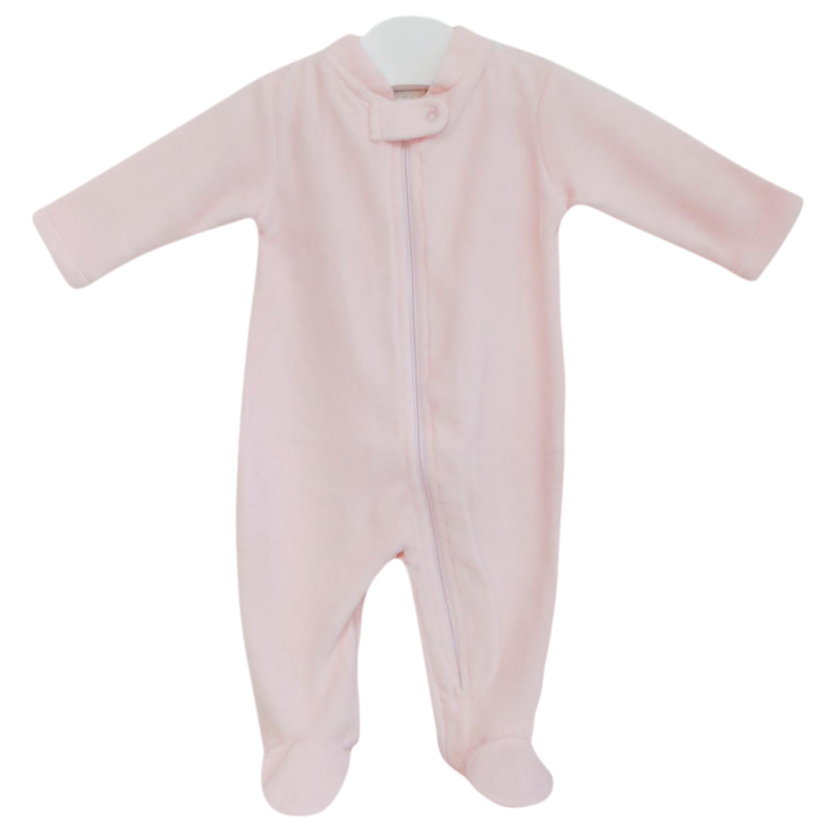 Pink pima cotton velour baby girl footie with zippers