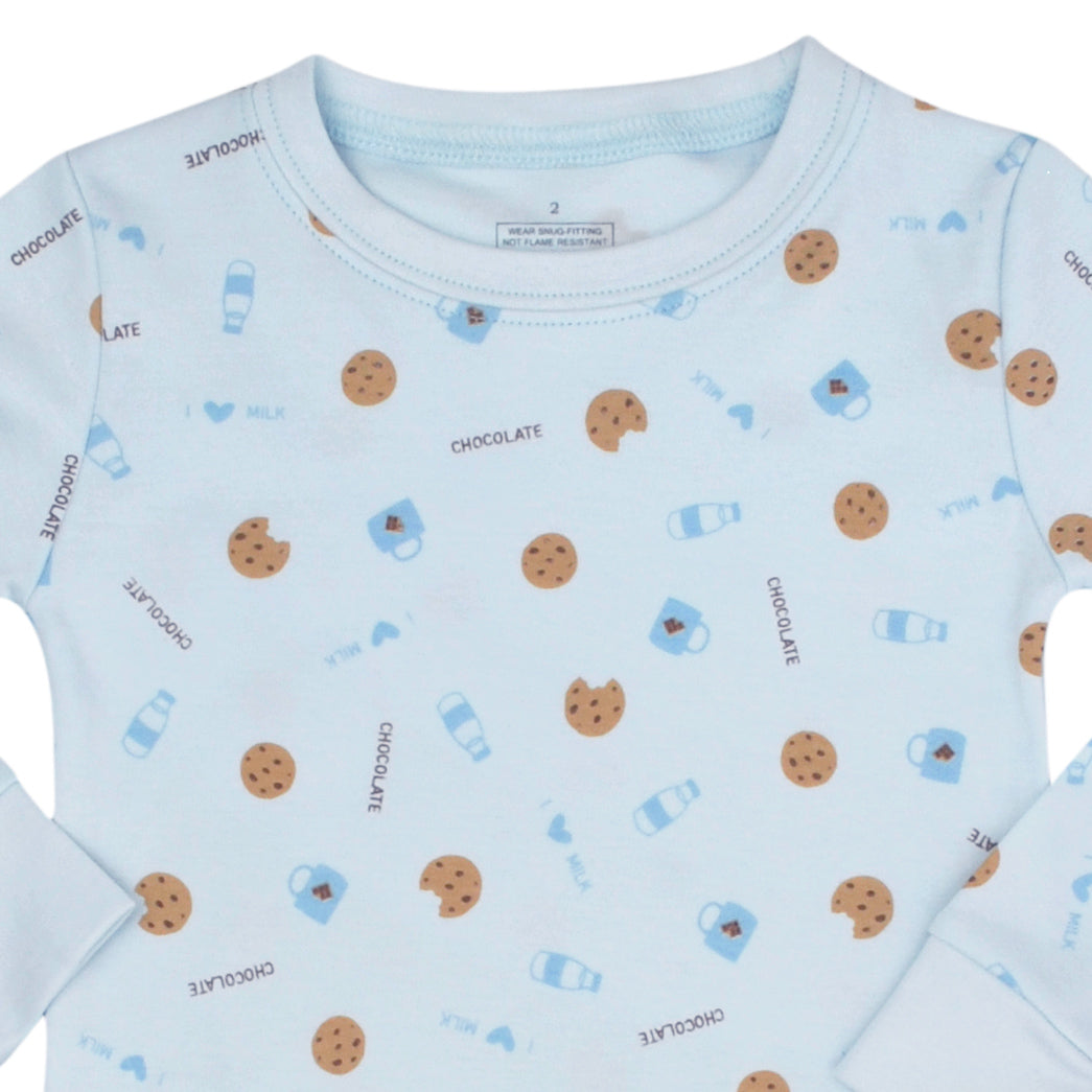 Light Blue Pima Cotton Kids' Cookies Pajama for Boys - zoomed in